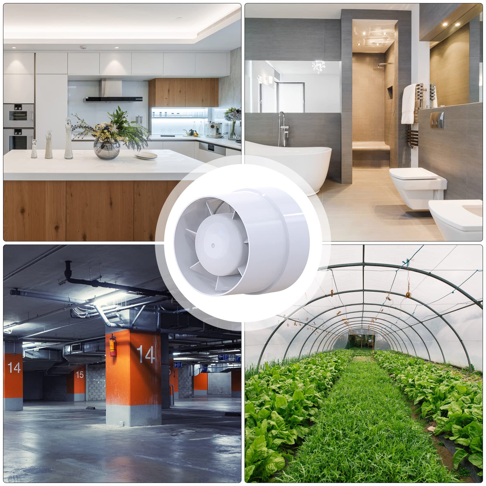 Ventilador de Tubería Extractor de 100 mm/150 mm, Conducto de Escape de Humo 130 m³-320 m³/h, En Línea Silencioso para Hogar y Cocina (Ø10cm)