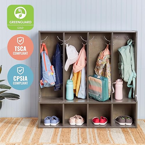 Miniatura 5 de ECR4Kids Streamline - Armario de 4 secciones con banco, tamaño infantil, muebles para niños, lavado gris