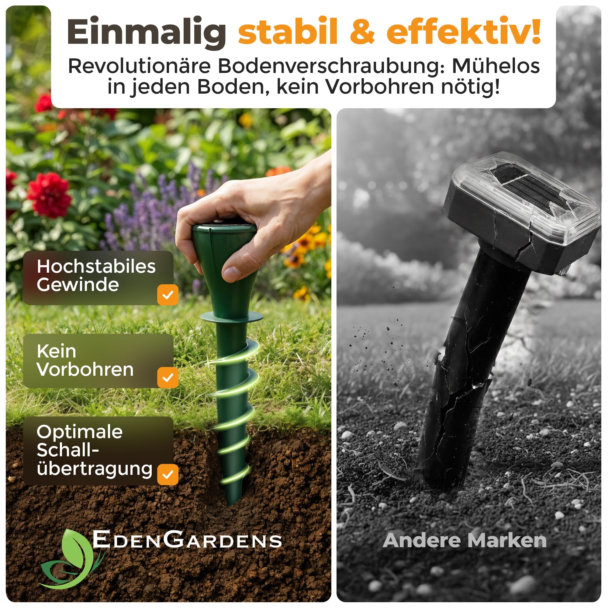 EdenGardens SOLAR MOLE PRO Maulwurf Vertreiber bestes Mittel gegen Wühlmäuse & Maulwurf - Maulwurfschreck Maulwurfvertreiben (4er Set)