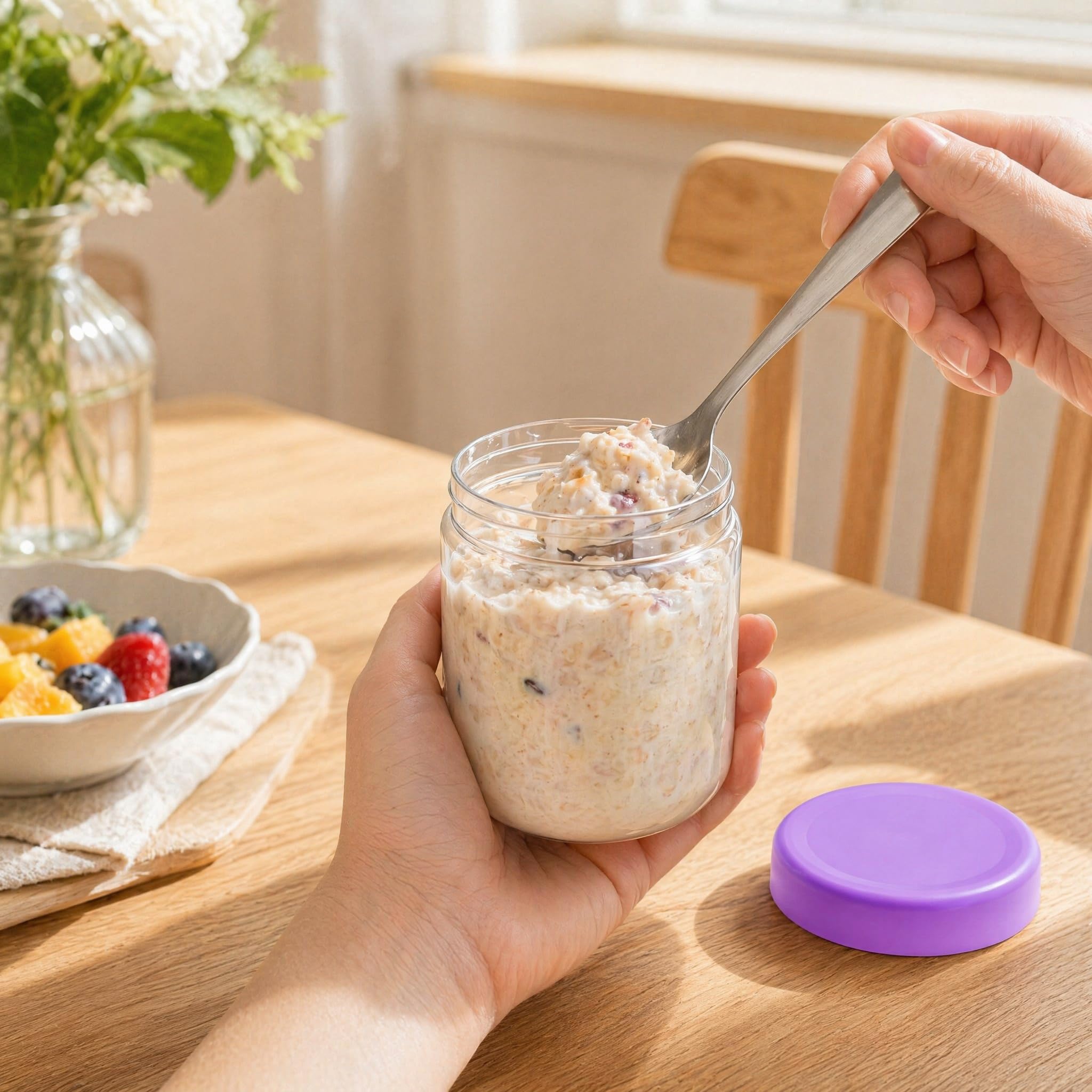 EONJOE Contenitori per avena da 473 ml con coperchio, confezione da 6 barattoli in vetro per la preparazione di cereali, caramelle, snack, insalata, yogurt, budino