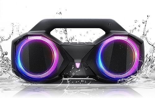 Altavoz Bluetooth de 80 W (pico) fuerte con graves, tiempo de reproducción de 20 horas, IPX7 impermeable, luces RGB, TWS, altavoces inalámbricos