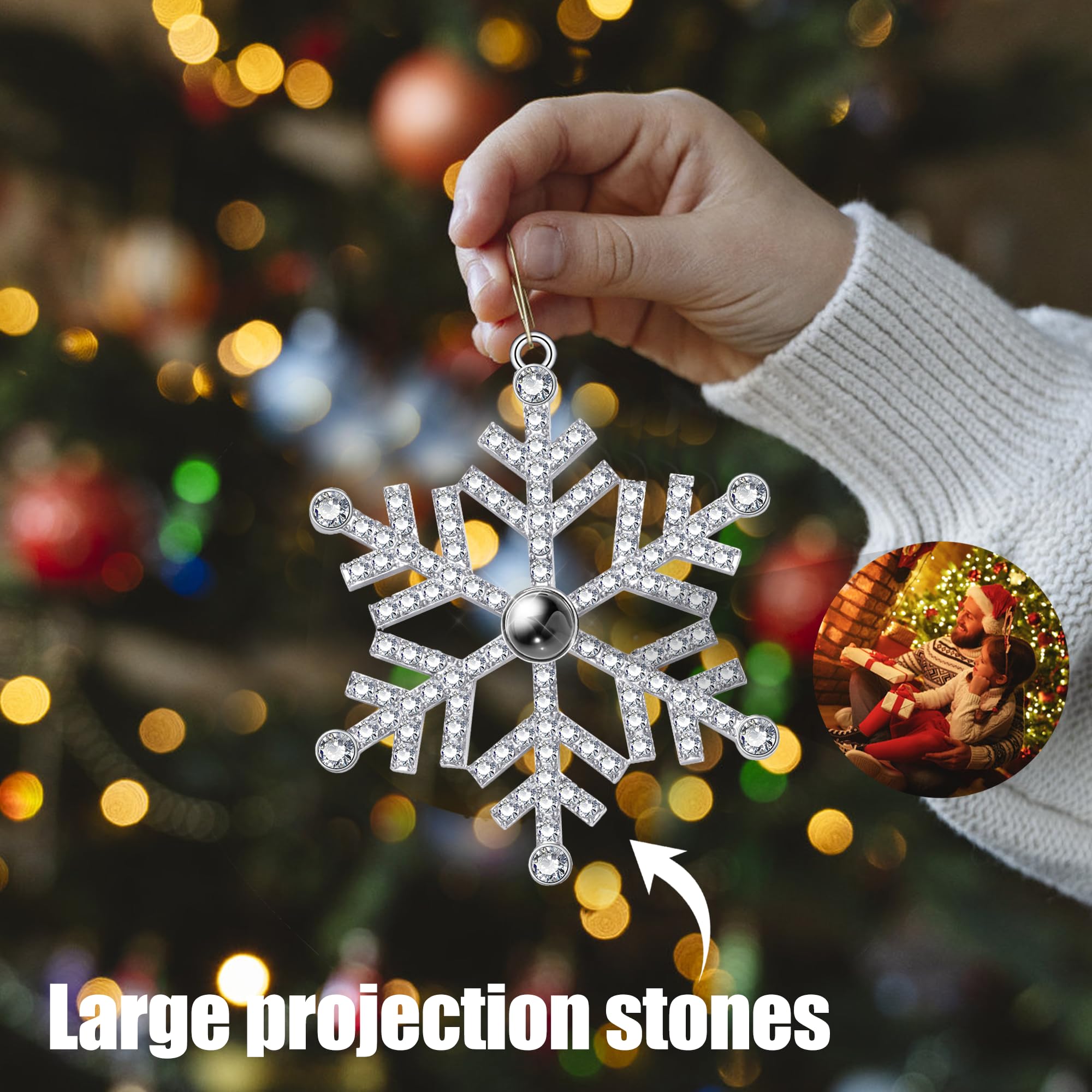 Ornement Photo Personnalisé Arbre De Noël - Pendentif Flocon Projection Image Intérieure Pendentif Projection Neige