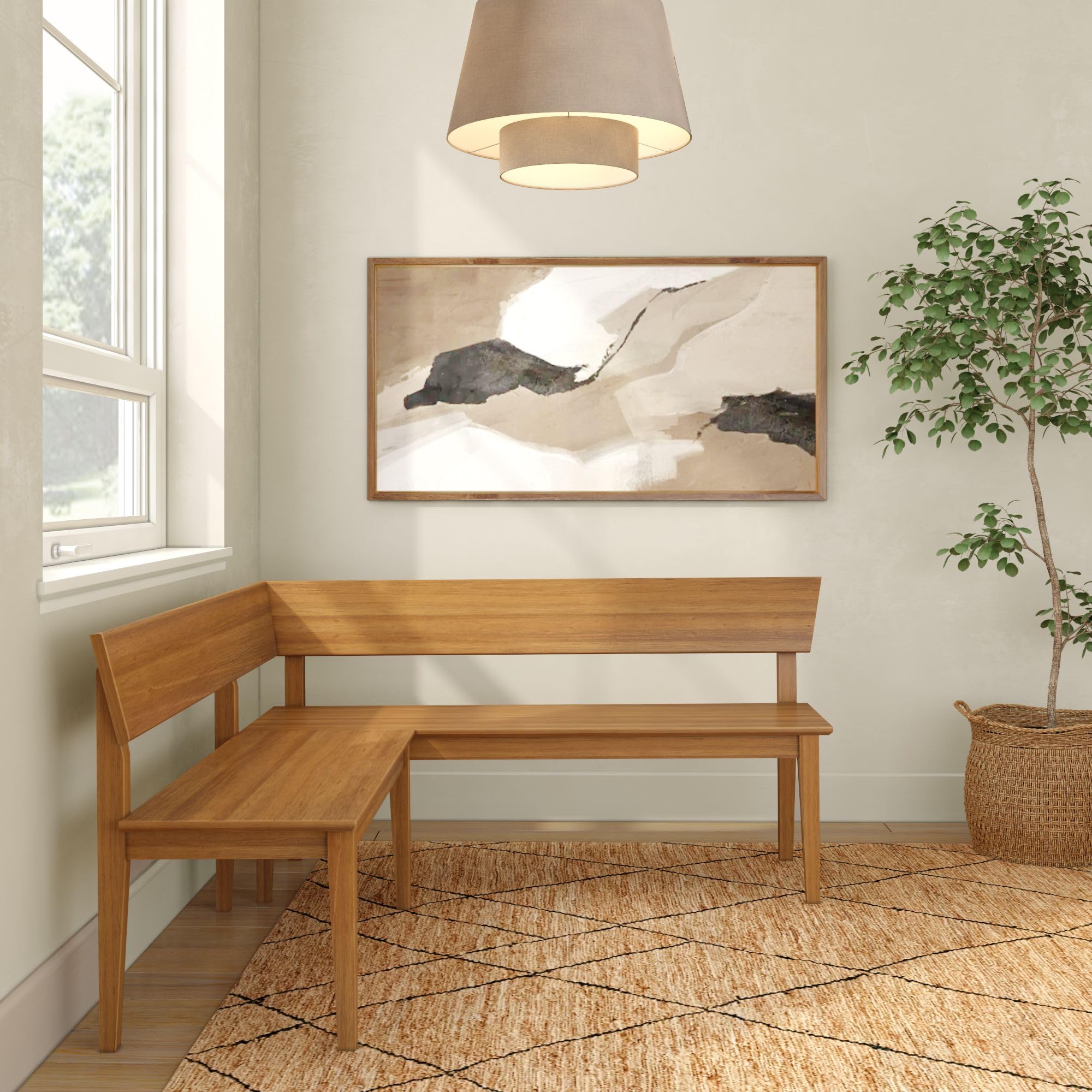 Plank+Beam Risa Dining Bench, 64 Inch, Corner Bench, Pecan | Space-Saving Solution, Hassle-Free Setup, Solid Wood
