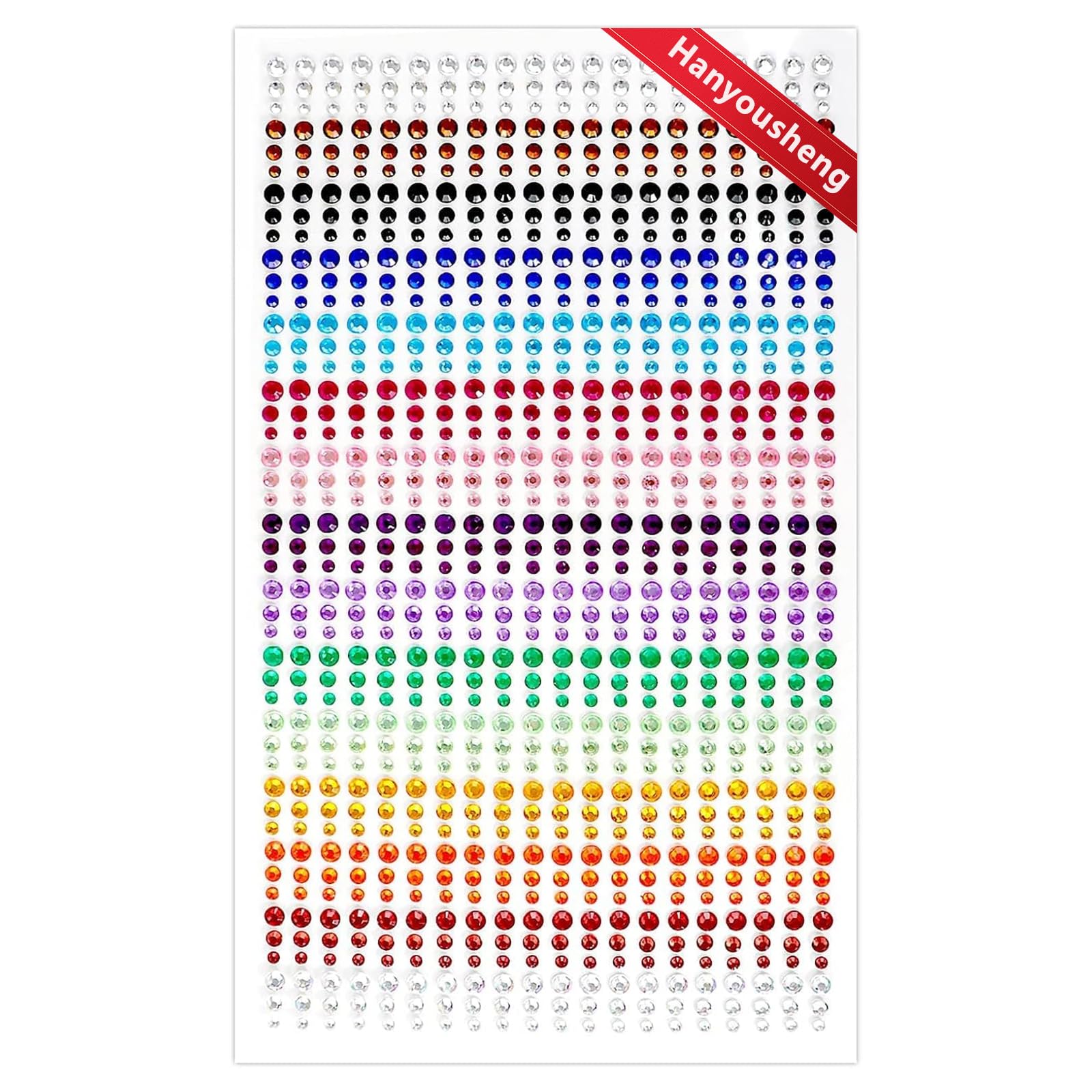 Hanyousheng 900Pcs Strass Autocollant, 3mm, 4mm, 5mm Autocollants Multicolores en Paillettes Strass Autocollant, Acrylique Diamant Décorations, pour le Maquillage du Visage, Décoration Nail Art