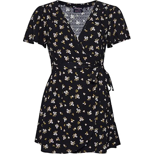 Superdry Womens Vintage Mini Wrap Dress, Short Sleeves, Lace Detailing Navy Floral Size 12