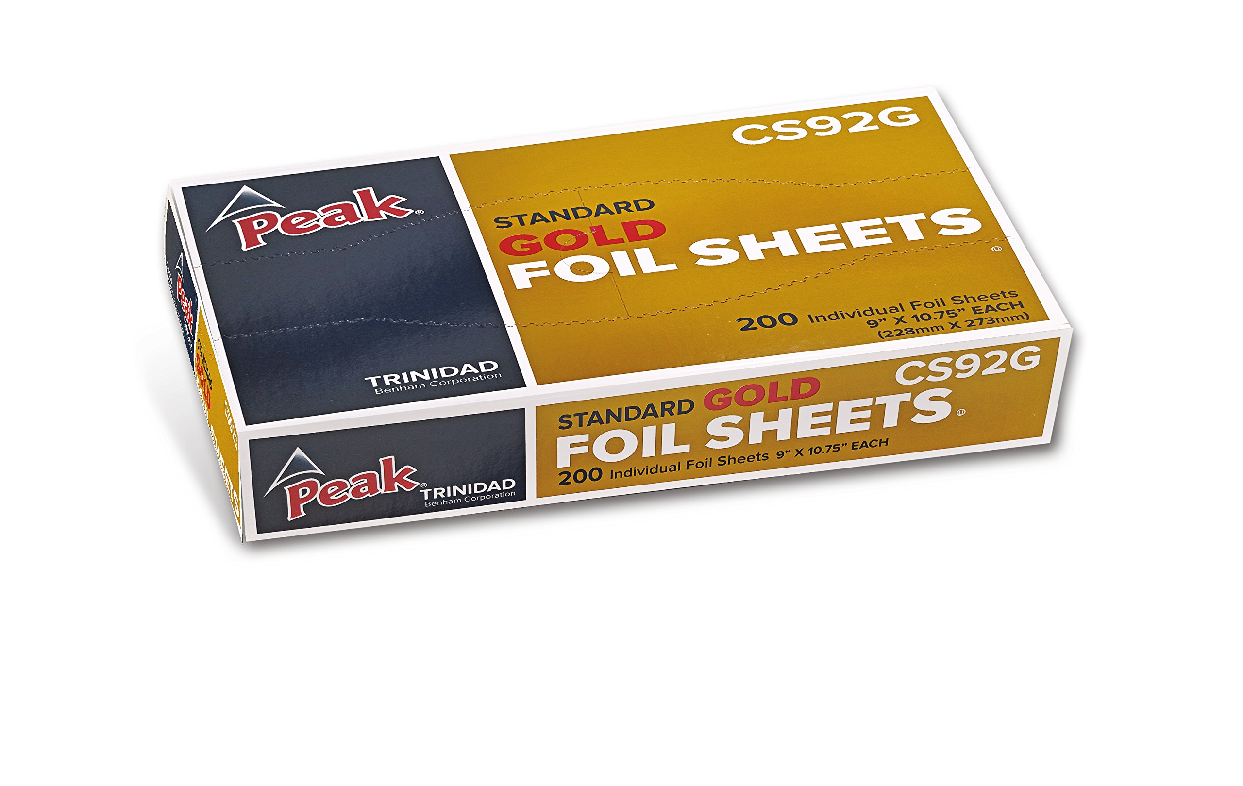 Peak Pop Up Gold Aluminum Foil Sheets, 200 Sheets per Box, Commerical Grade Pre-Cut Sheets for Cooking, Serving, & Prepping Food, Food Service Foil, 9" x 10.75" Sheet