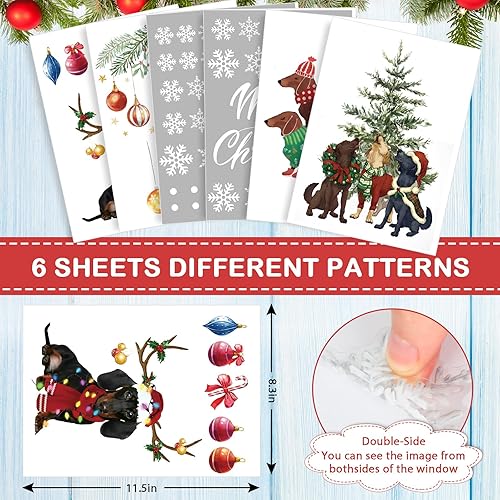 Miniatura 3 de AnyDesign - 76 calcomanías de Navidad para ventana, perros, árboles de Navidad, bolas de Navidad, calcomanías coloridas de Navidad para decoración
