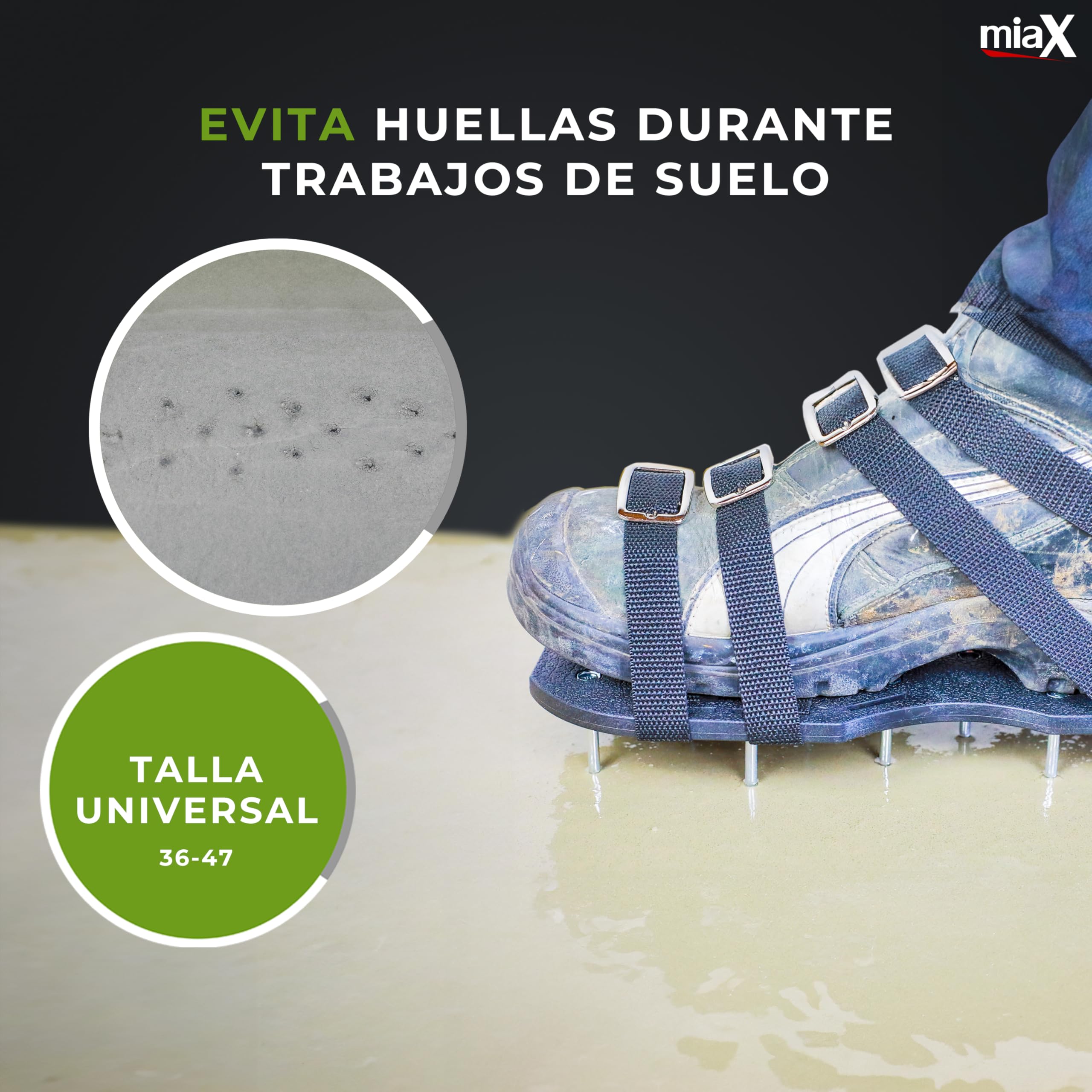 miaX Zapatos Aireadores de Césped Profesionales con Talón Elevado | Antideslizantes, aireación del césped, talón elevado, sujeción segura, escarificador de césped, para soleras