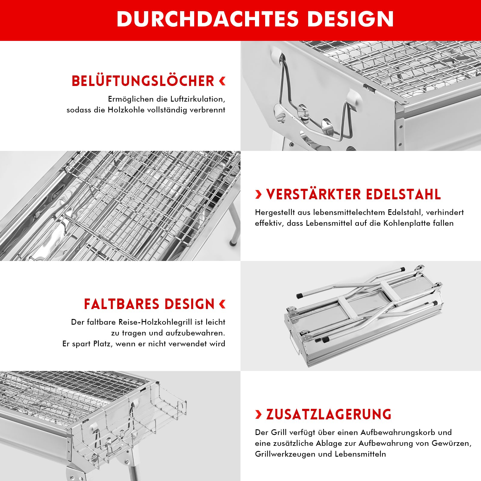 Barbecue a carbonella portatile in acciaio inox 73 x 28 x 76 cm