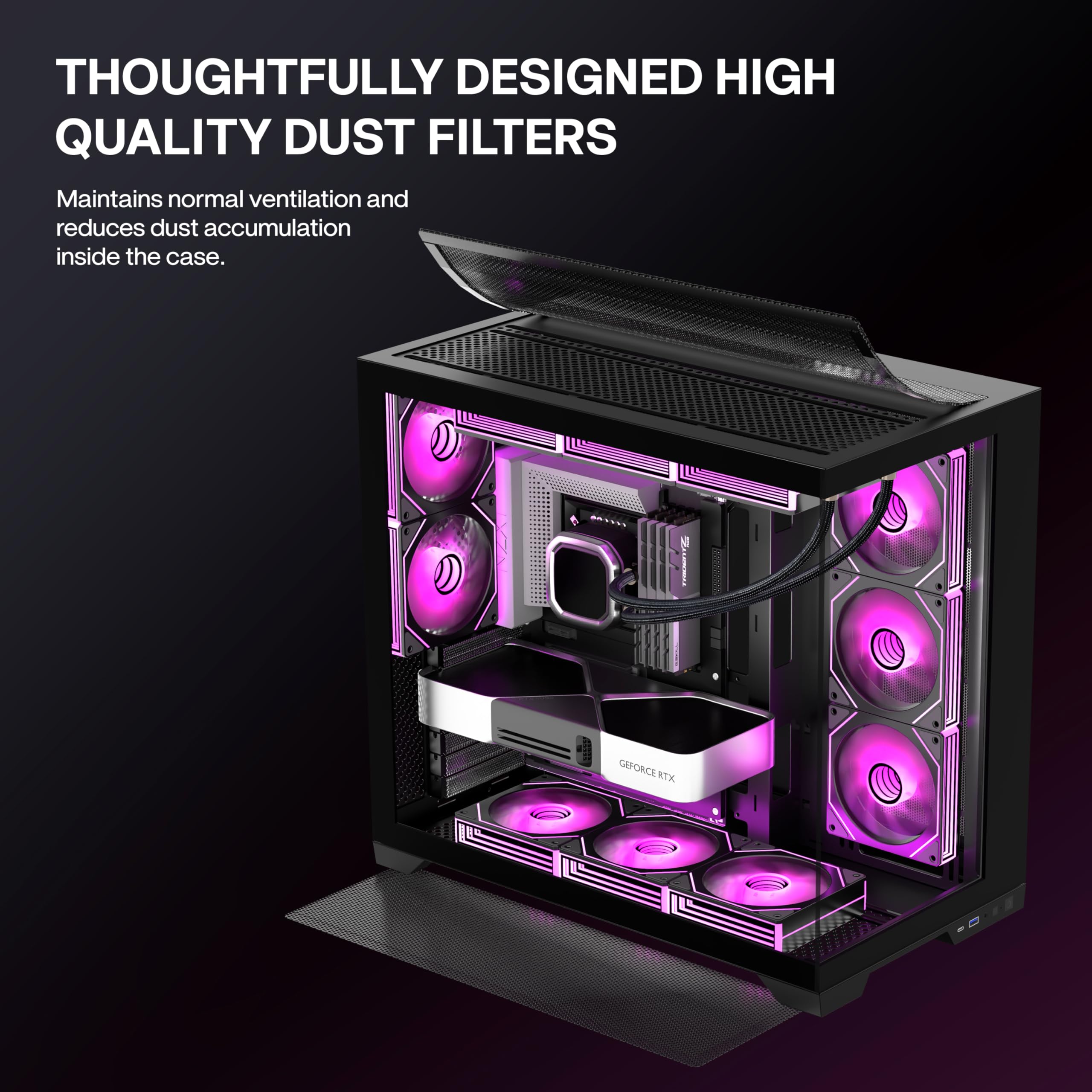 ANSAITE ATX PC-Gehäuse 9×120 mm ARGB PWM-Lüfter vorinstalliert ，Mid-Tower Gaming PC-Gehäuse, Panorama-Gehärtetes Glas Schwarz Computer-Gehäuse mit Typ-C, 360mm Radiator Unterstützung，H-D9 (Schwarz)