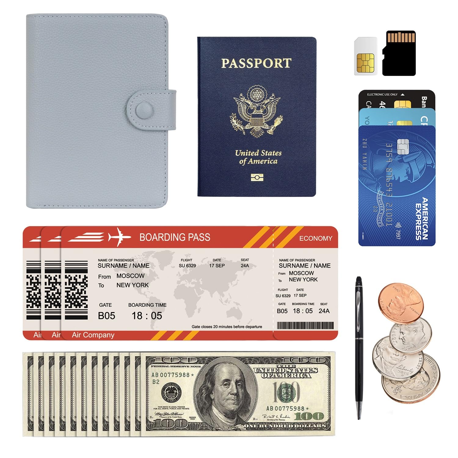 WASON Protège-Passeport en Cuir Véritable avec RFID, Portefeuille de Voyage, Fentes Cartes, Poche Monnaie, Porte-Monnaie, Emplacement Traceur, Organisateur Billets Avion pour Homme et Femme(Paars)