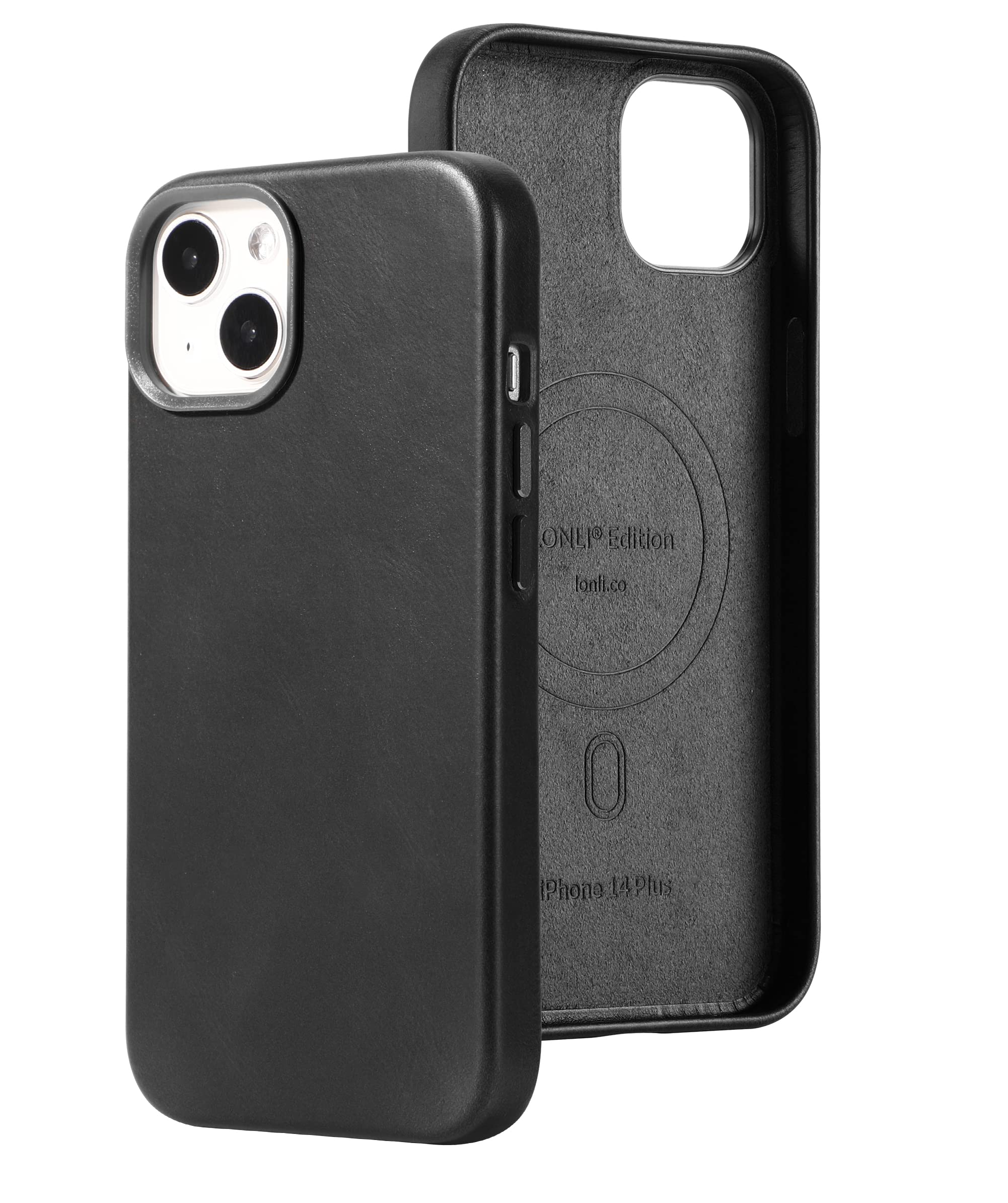 LONLI Edition - (for iPhone 14 Plus) - Premium European Genuine Leather Case | Develop Patina Over Time | Compatible with Magsafe - Black
