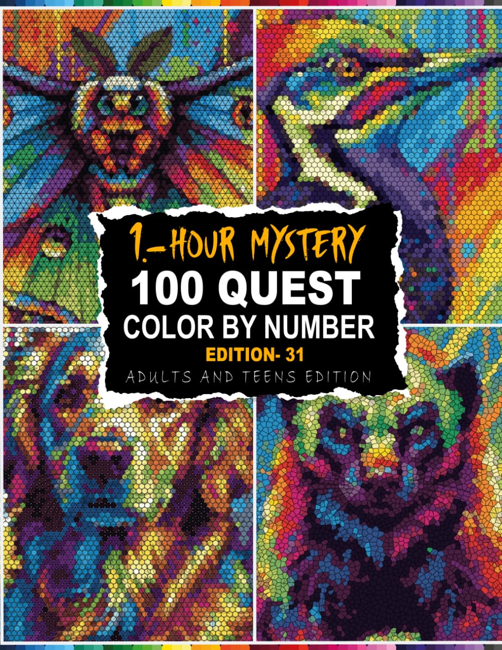 100 QUEST 1-HOUR MYSTERY MOSAIC: Reveal 100 Hidden Owl & Eagle Portrait Mosaics Color By Number Book In 5 Unique Shape Grid Styles with Full Master Color Palette for Adults & Teens