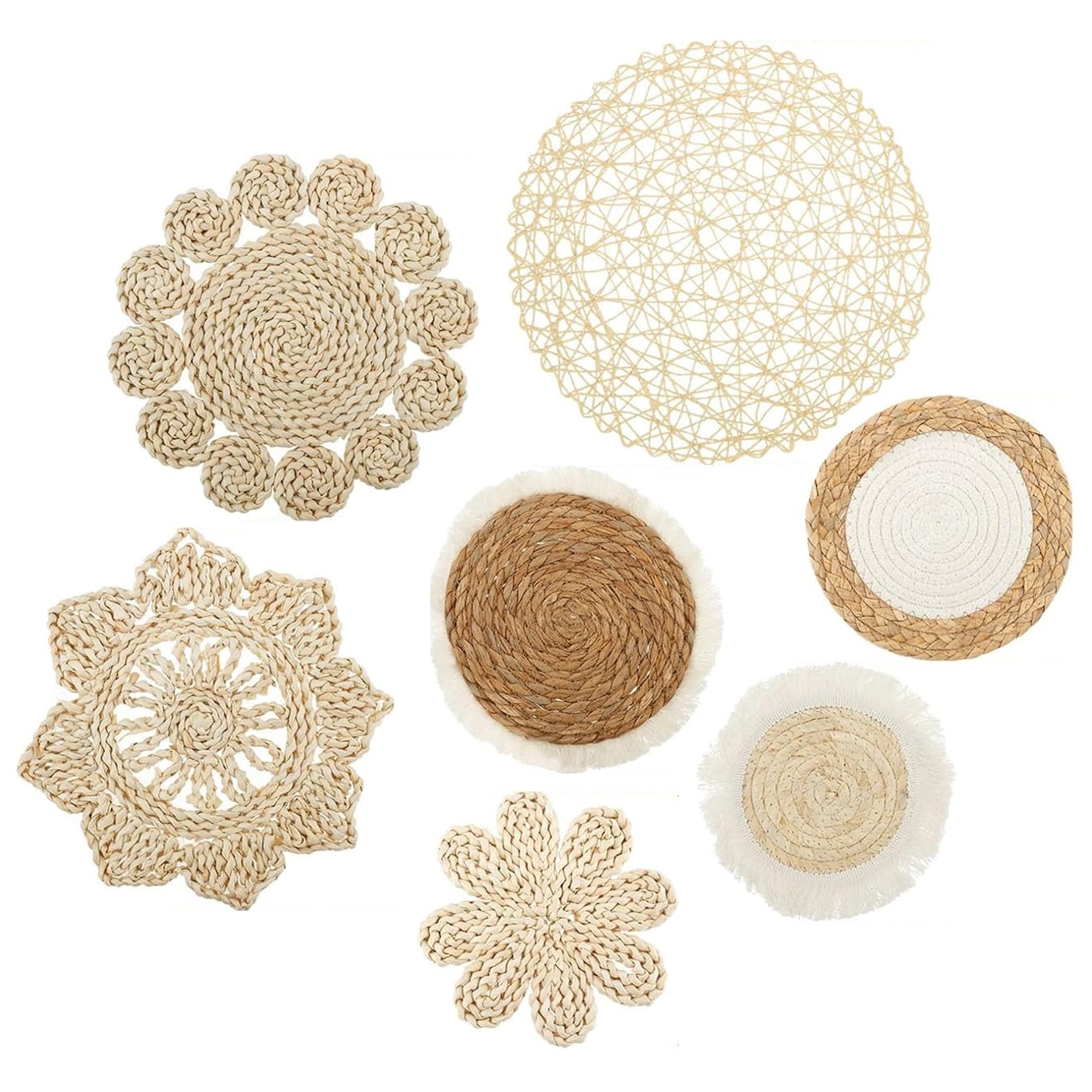 Wedhapy 7 unids/set decoración de pared de mimbre, arte de pared tejido a mano, Beige