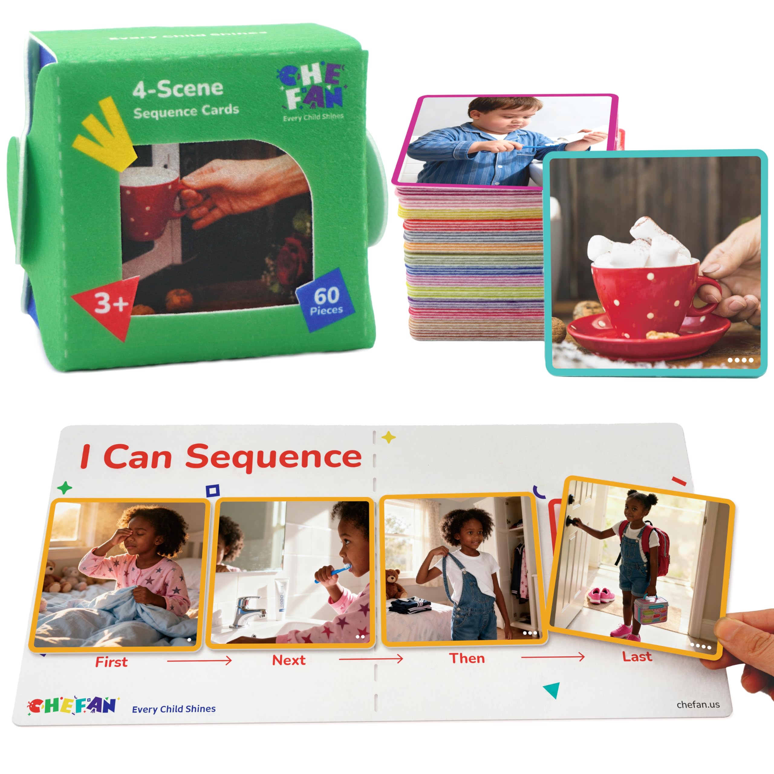 CHEFAN Sequencing Cards for Kids, Speech Therapy Sequence Game with Board, Preschool Kindergarten Storytelling Sentence Building Learning ActivitiesοΌ4 StepsοΌ