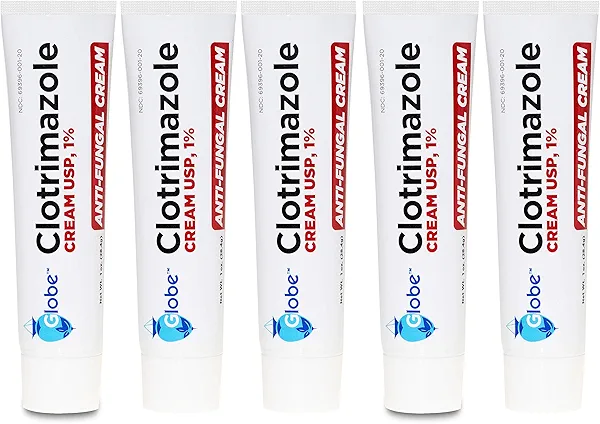 (5 pack) Globe Clotrimazole Antifungal Cream 1% (1 oz) Relieves the itching, burning, cracking and scaling associated with fungal infections | Compare to the Name Brand Active Ingredient