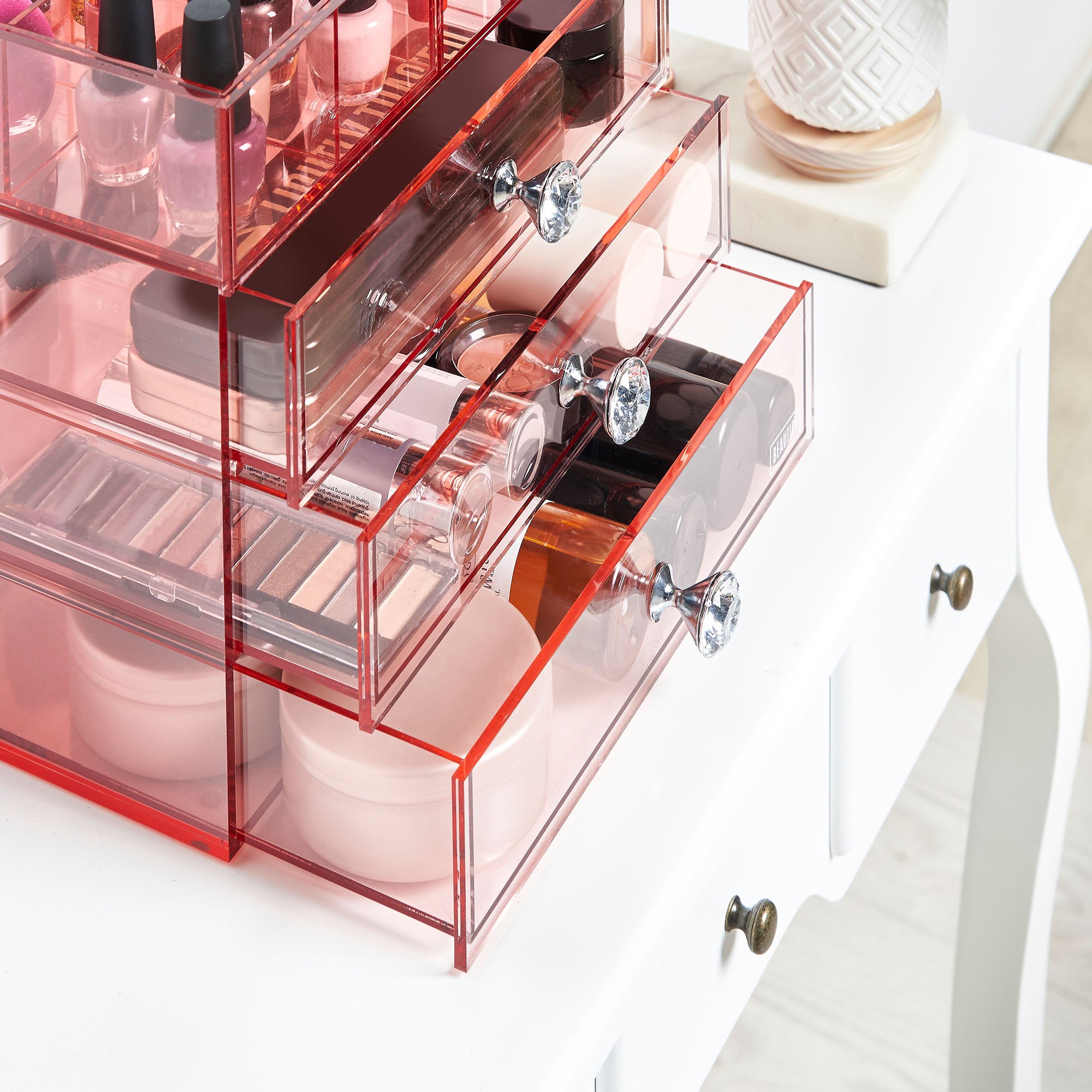 Beautify Large 4 Tier Blush Pink Acrylic Cosmetic Makeup Storage Cube