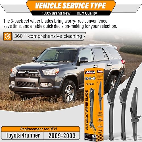 Miniatura 2 de AUTOBOO Limpiaparabrisas de 22 + 20 pulgadas con limpiaparabrisas trasero de 12 pulgadas de repuesto para Toyota 4runner 2003 2004 2005 2006 2007