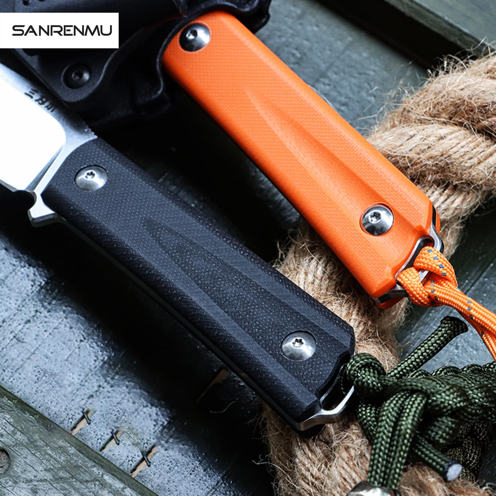 Sanrenmu Fixed Blade Messer mit Scheide 8Cr13Mov 3.74" Blade Compact G10 Griff Messer für Outdoor Camping S611 (Blau)