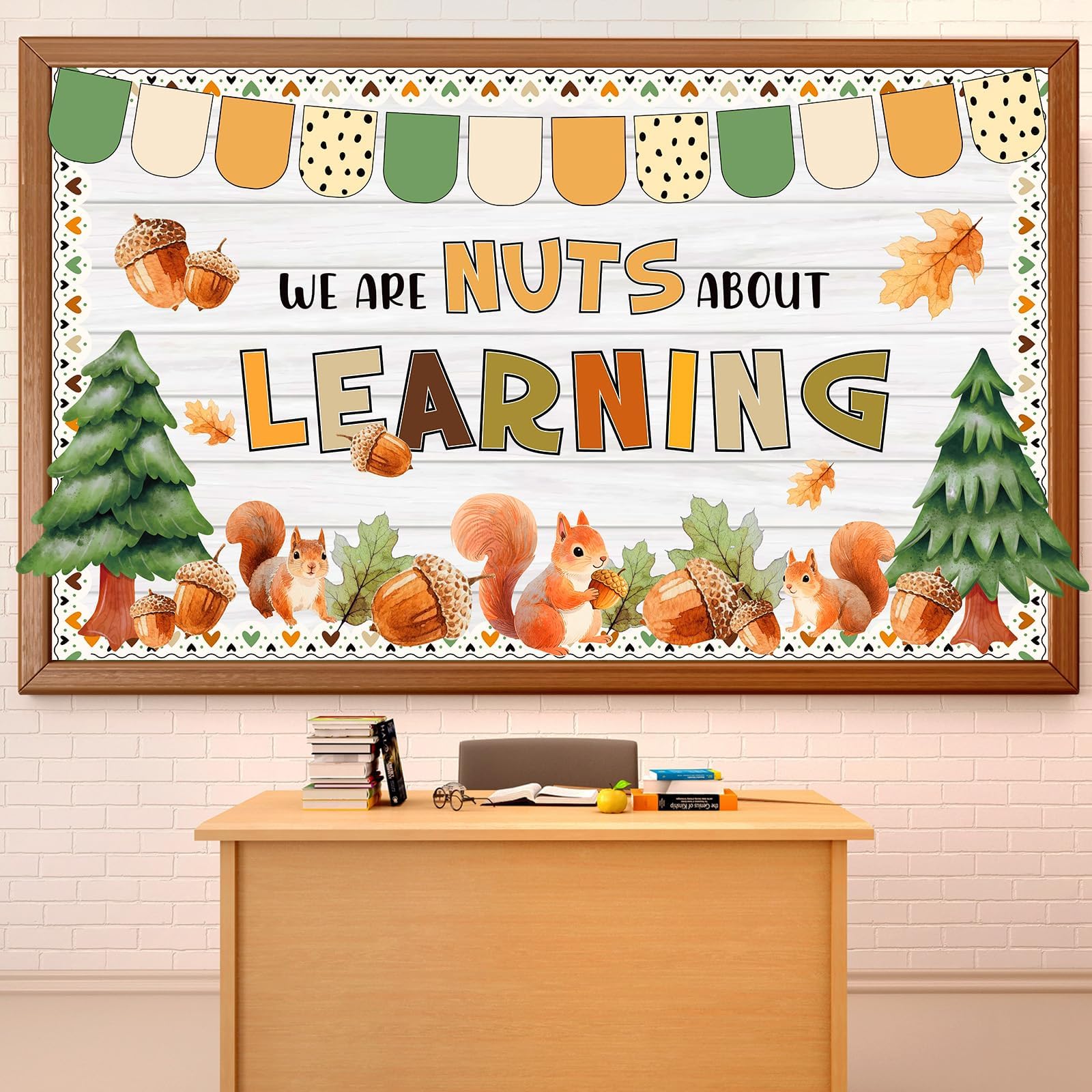 Fall Woodland Theme Classroom Bulletin Board Decors Autumn Paper Sunflower We are Nuts About Learning Squirrel Nuts Tree Cutouts for Back to School Classroom Office Chalkboard Wall Door Supplies