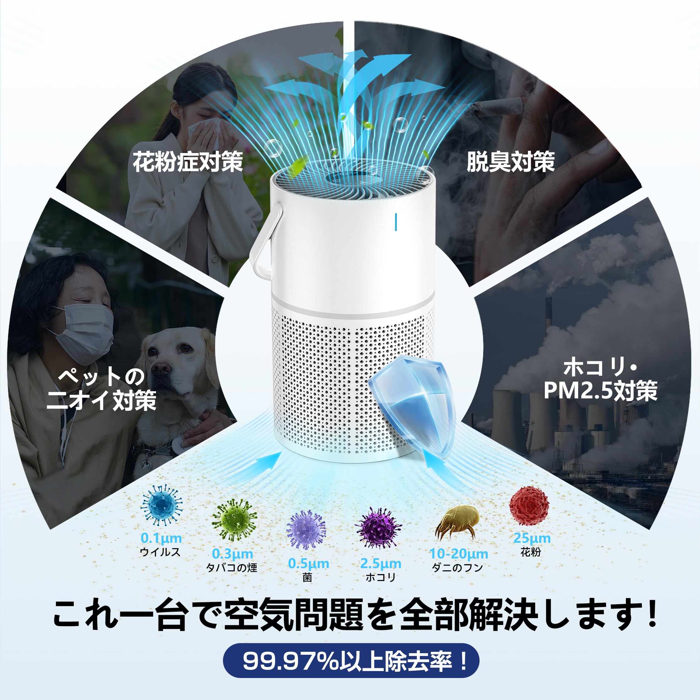 Amazon.co.jp: 空気清浄機 小型 【360°循環浄化・極静音・花粉