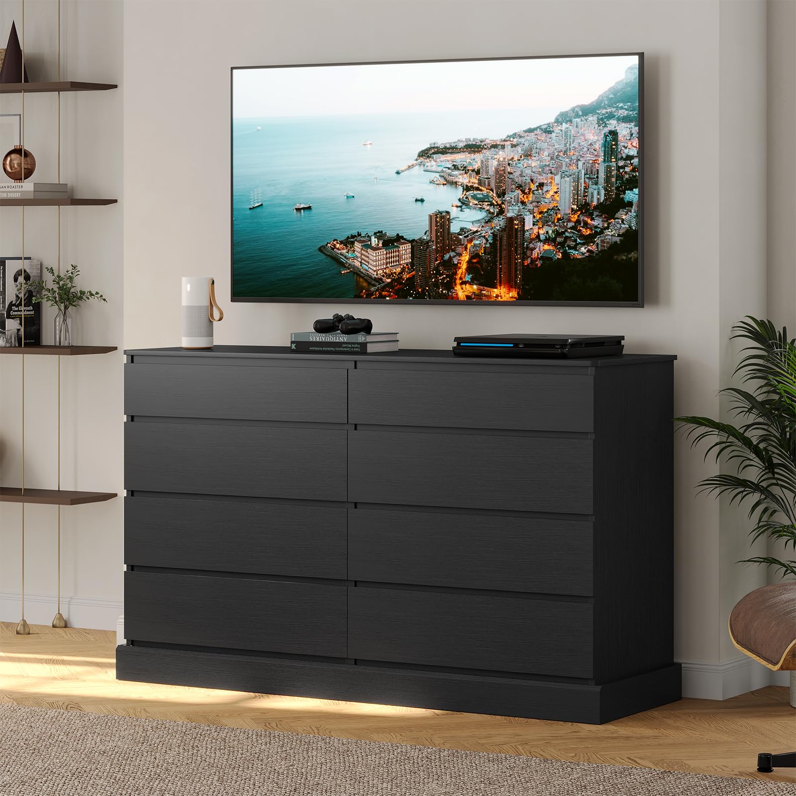 EPHEX8 Drawers Bedroom Dresser, Black Large Double Dressers, Modern Chest of Drawers Storage Organizer for Bedroom, Living Room, Entryway, Dimensions 51.6''L x 15.7''D x 37.7''H