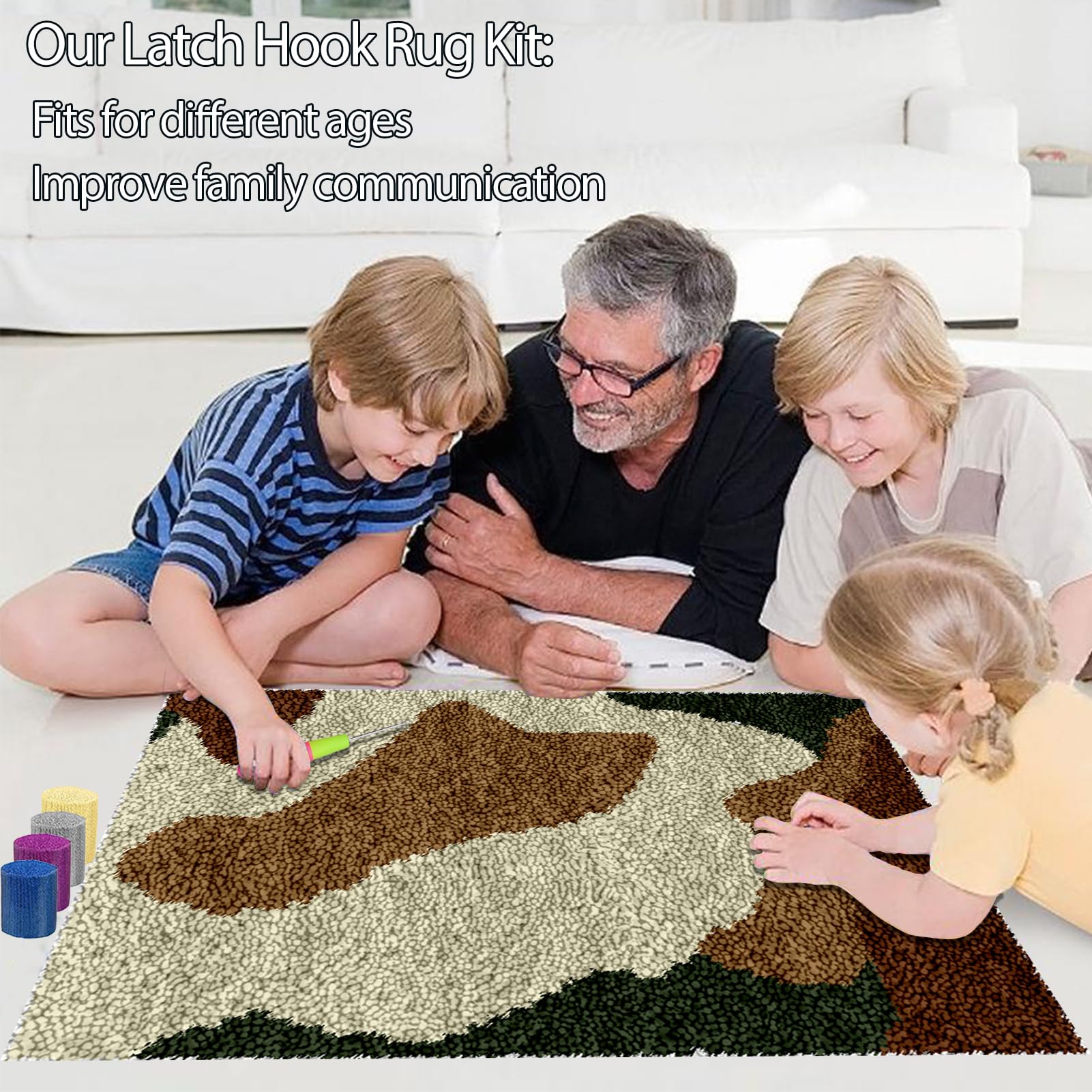 55 x 75 cm Zestaw dywaników szydełkowych Blokada Dywan Tworzenie dywanów Wiązany ścieg Haczyk Poduszka DIY Haczyk Szydełko dla dorosłych Zestawy do ręcznego szydełkowania Maty