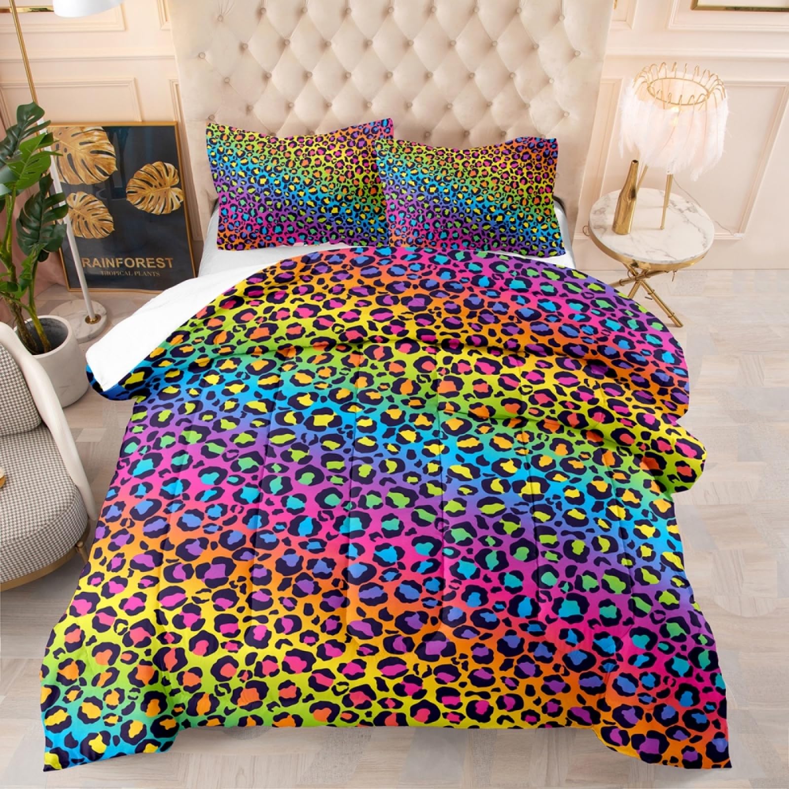 Duvet Patrones Animales Coloridos Edredon Microfibra Funda Nordica Transpirable Colcha 4 Temporadas Colcha Cama Lavable Duradero Edredones+2 Fundas de Almohada (50x75cm) 203x228cm