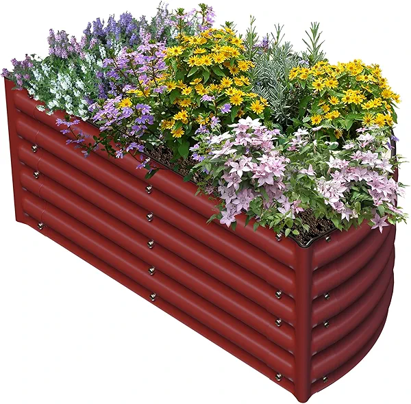 Olle Outdoor Metal Raised Garden Bed 17" Tall Large Bottomless Galvanized Raised Bed for Growing Vegetables,Succulents,Flowers Planter Boxes Outdoor 47"*27", Red