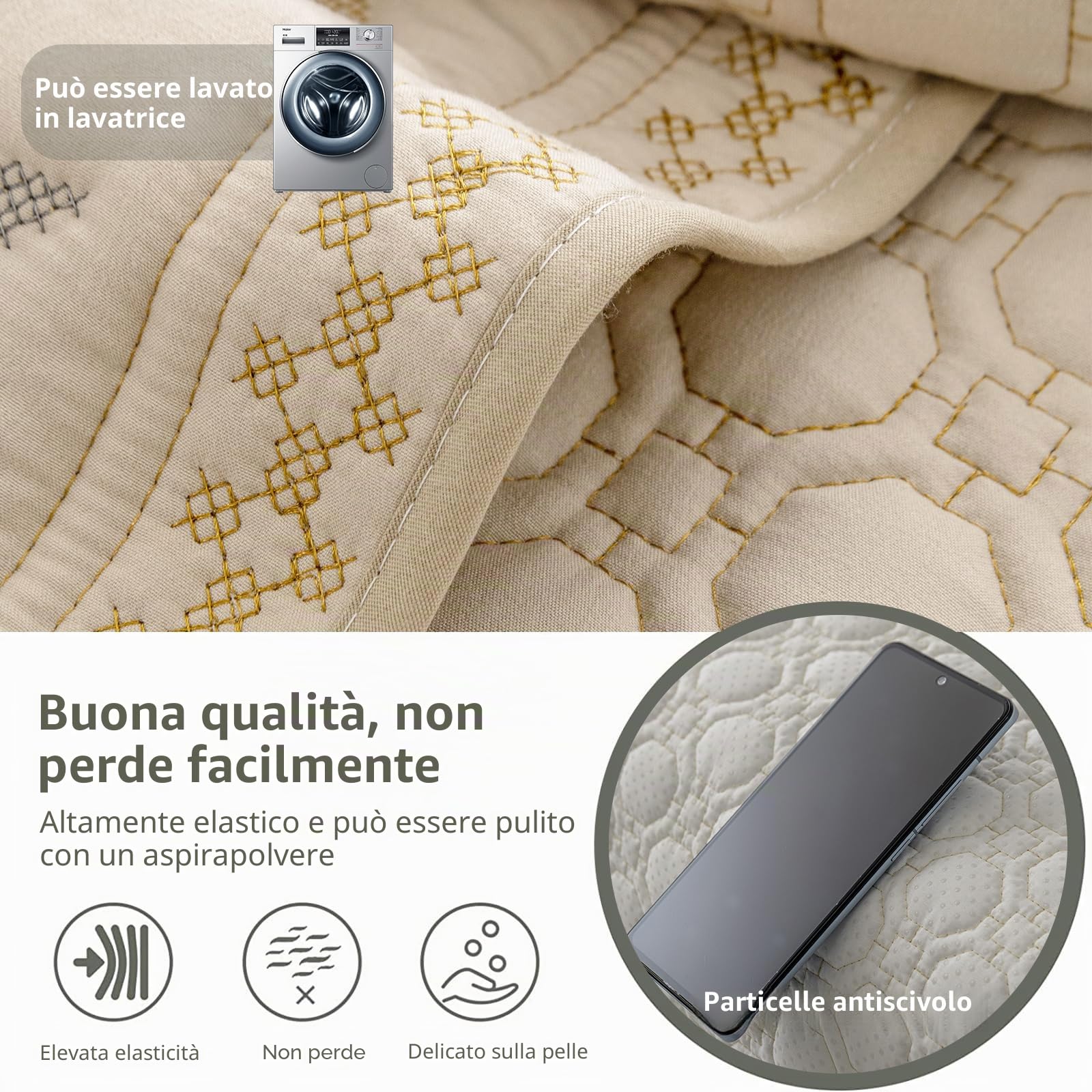 Copridivano in Cotone Lavato Al 100%, Copri divano Antiscivolo, Delicato Sulla Pelle, Bellissimi Motivi 90 * 180cm-Cachi-Coprisedile (1 PC)