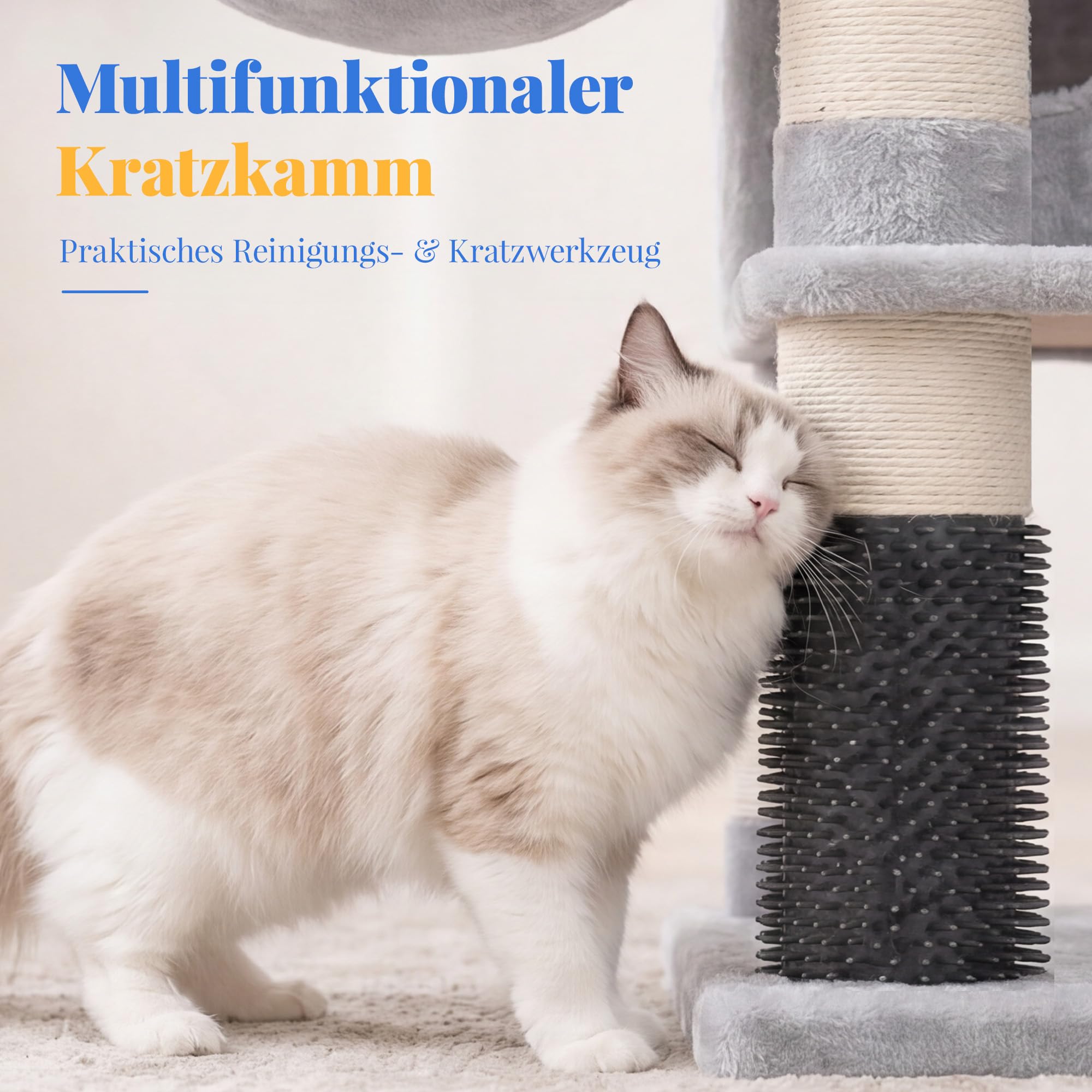 Hey-brother Kratzbaum, 188 cm Katzenbaum, XXL Kletterbaum mit 2 groß Plattform, 3 Höhlen, 2 Korb, Plüschbälle und Sisal Kratzbäume, mehrstöckiger Katzenkratzbaum, Hellgrau MPJ035-MW
