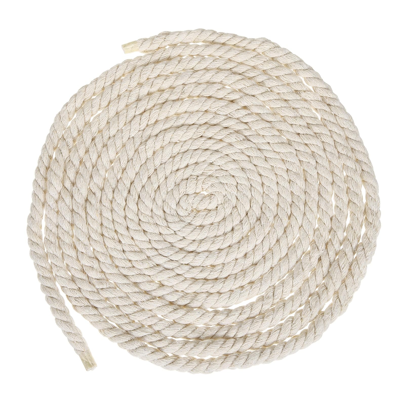 sourcing map 8mm x 18 Feet Beige Cotton Rope, 3 Strand Clothes Line Outdoors Twisted Braided Thick Macrame Cord for DIY Wall Hanging Plant Hanger Knotting Clothesline