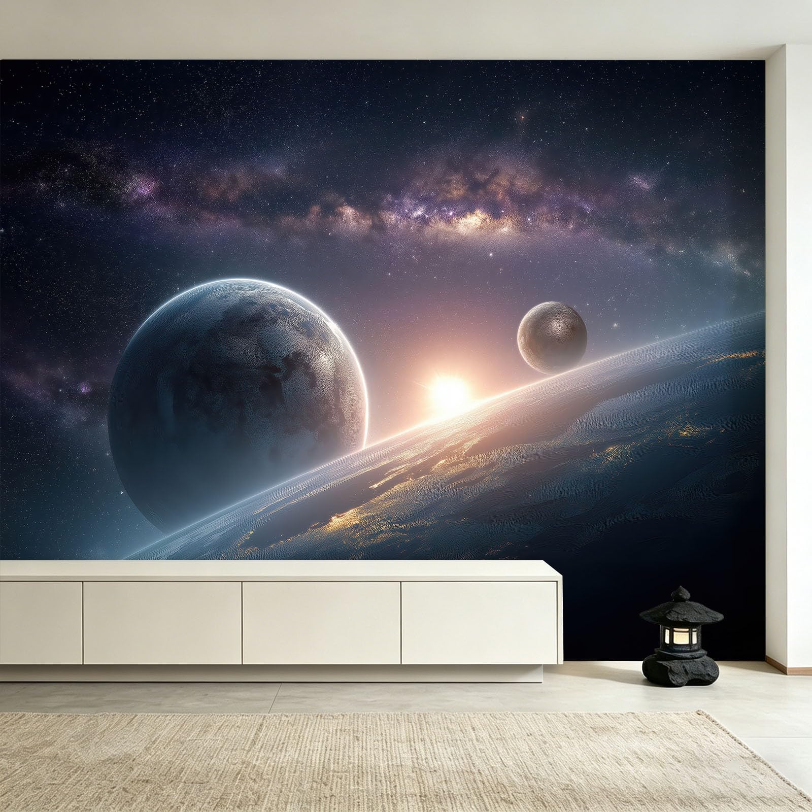 Fototapeta 3D, kosmos, wszechświat, 200 x 140 cm, tapeta na ścianę, tapeta z włókniny, dekoracja ścienna, tapeta ścienna do sypialni, salonu, planety, gwiaździste niebo, galaktyka, mgła