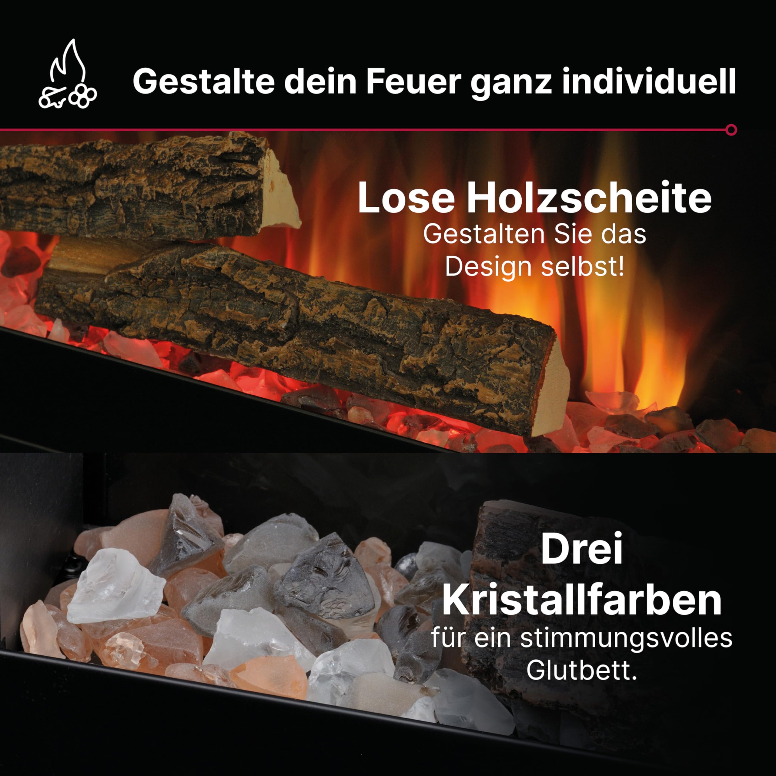 Dimplex Sense 60" Elektrokamin - Wandkamin - Elektrokamin mit Heizung - Kamineinsatz Elektrisch mit LED Optiflame Flameneffekt - Zuschaltbarer 2kW Heizlüfter - Inkl. Fernbedienung und App