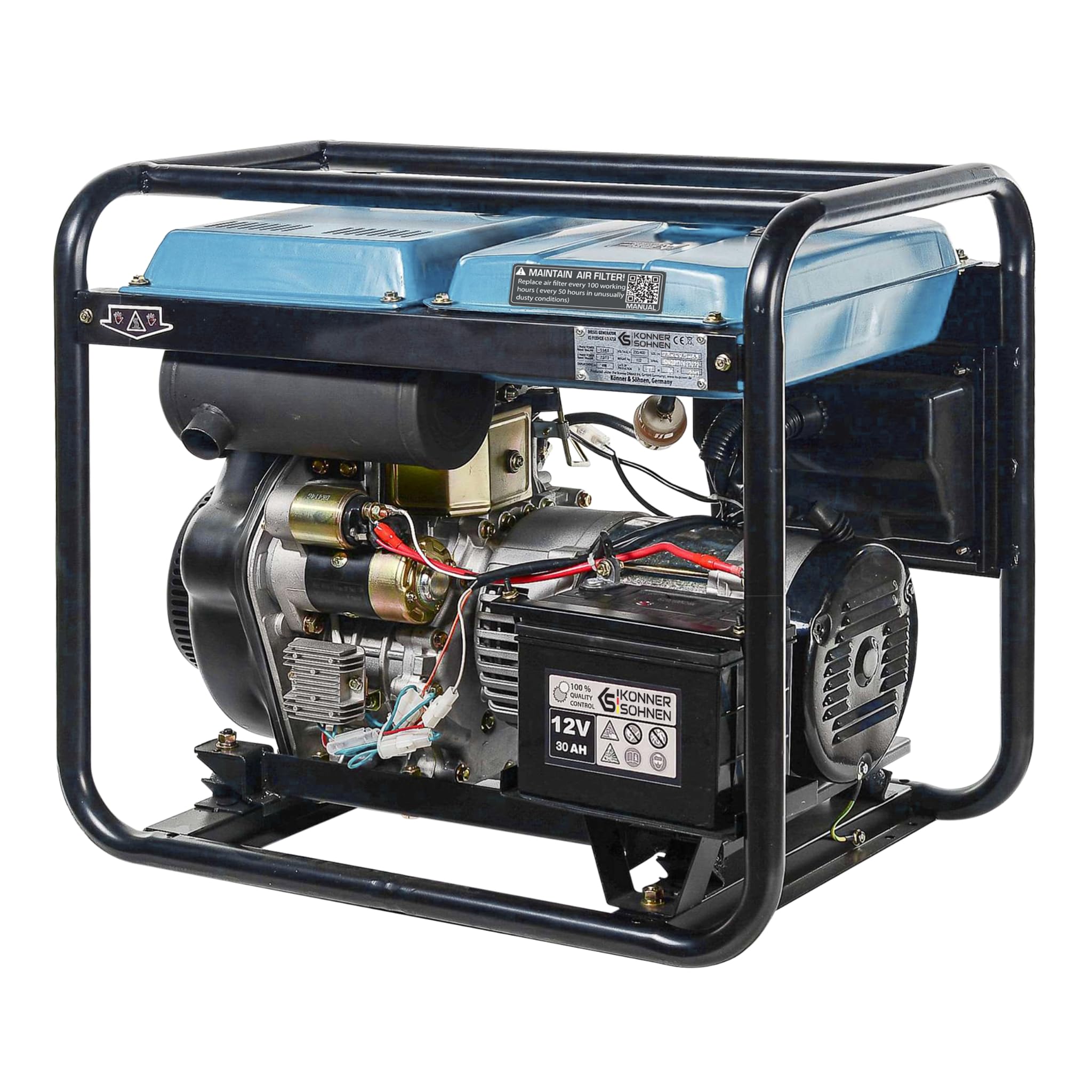 Könner & Sönen KS 6100HDE generator prądu, 12 KM 4-suwowy silnik diesla, miedź, E-start, podgrzewacz wstępny, automatyczny regulator napięcia, wyświetlacz, 5500 W, generator do użytku prywatnego i