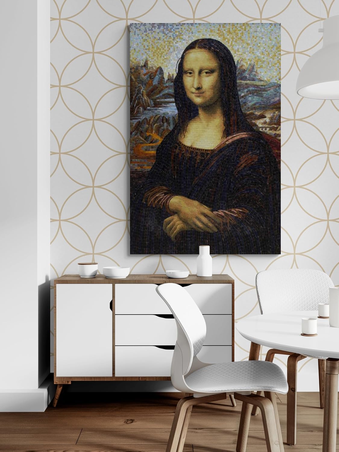 Handmade Mona Lisa Glass Mosaic Wall Art, Renaissance Portrait Tile Mosaic Tile mural, Hand-Cut Classical Wall Décor