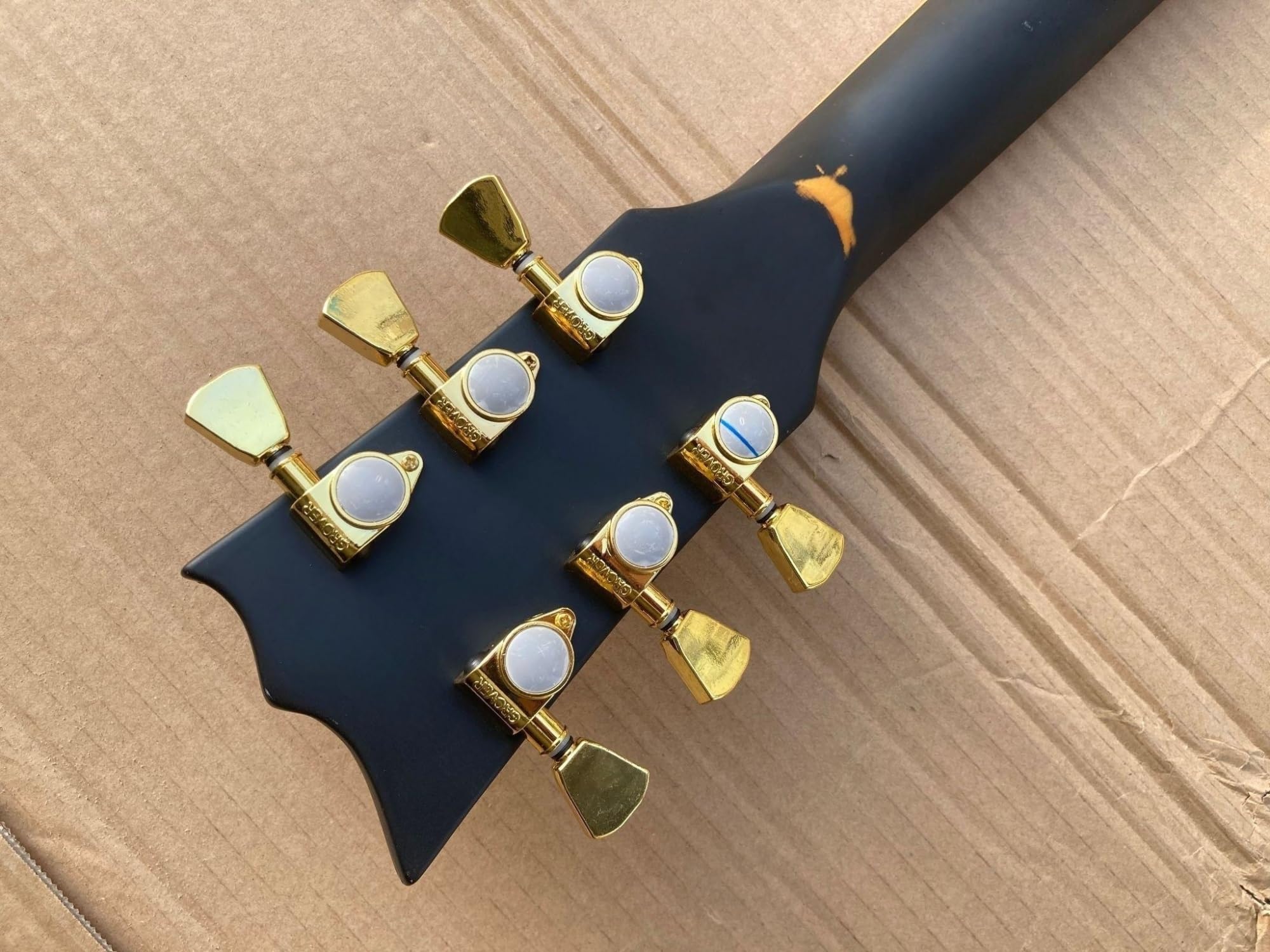 Amazon | エレキギター カスタム マット ブラック ゴールド ハード