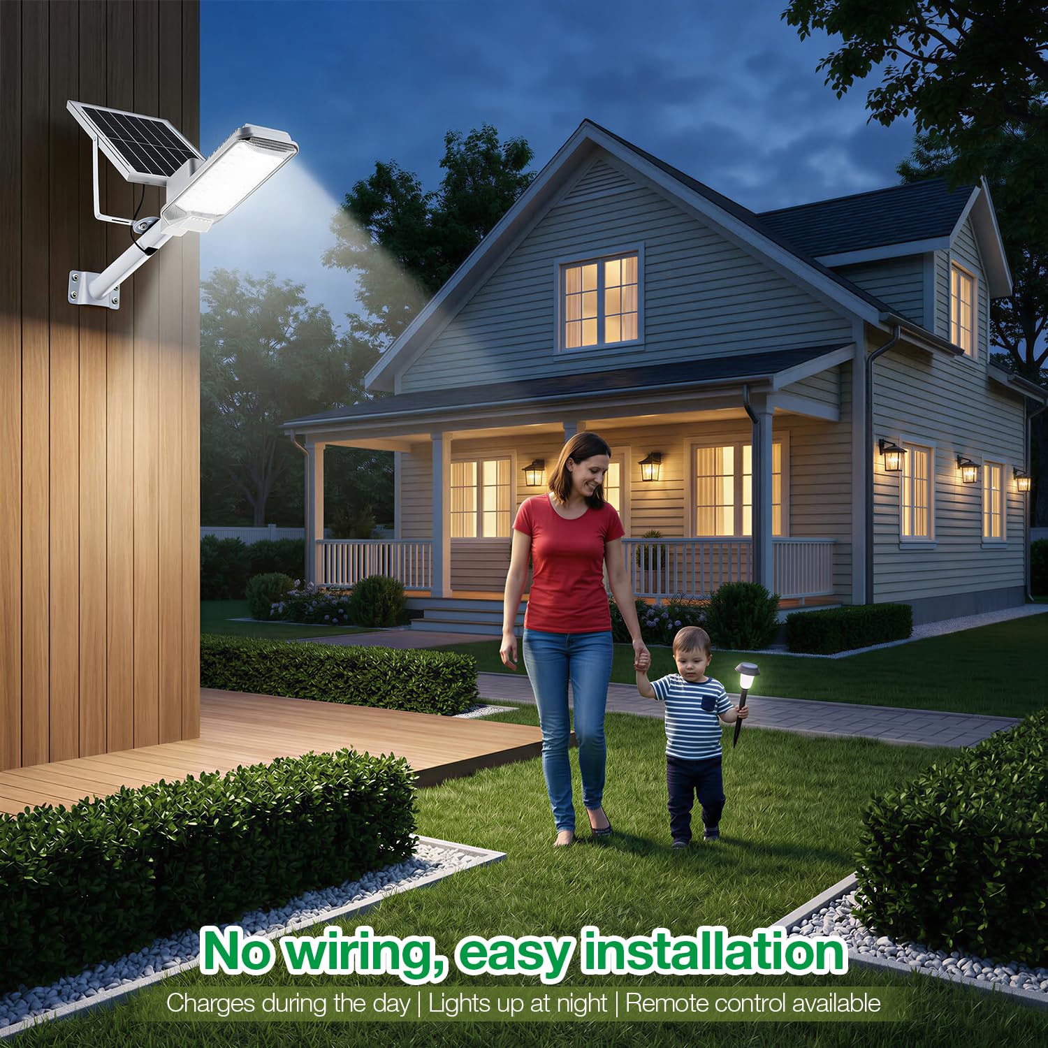 Outdoor Solar Street Light (6000mAh, 2 Pack) - IPX4 Waterproof LED Lamp with Remote Control for Yard/Garden/Pathway