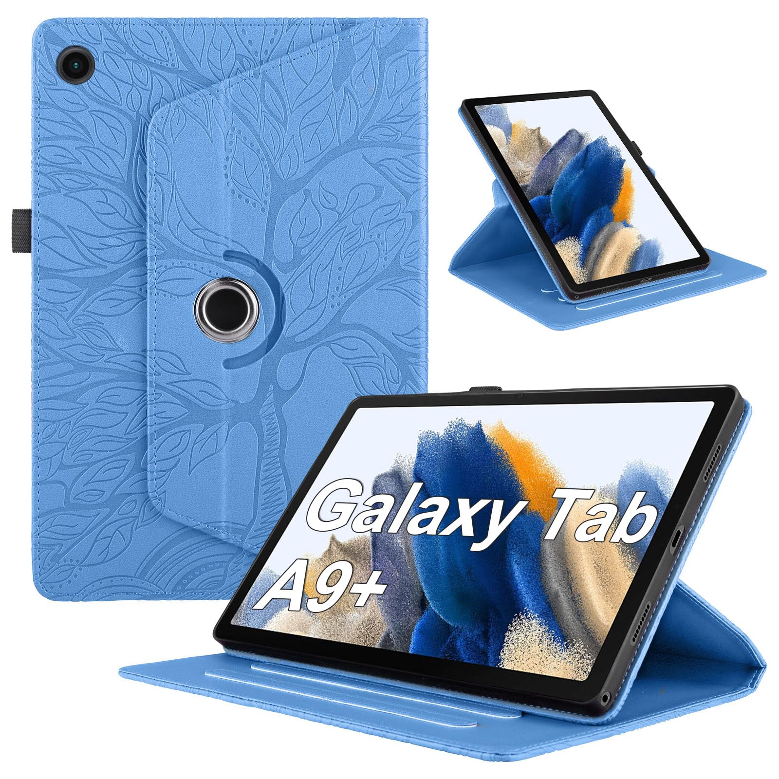 TIPOYOROO Rotating Case for Samsung Galaxy Tab A9 Plus 2023 PU Leather Cover Lightweight Flip Stand Shell with Pen Holder for Galaxy Tab A9+ 11 inch