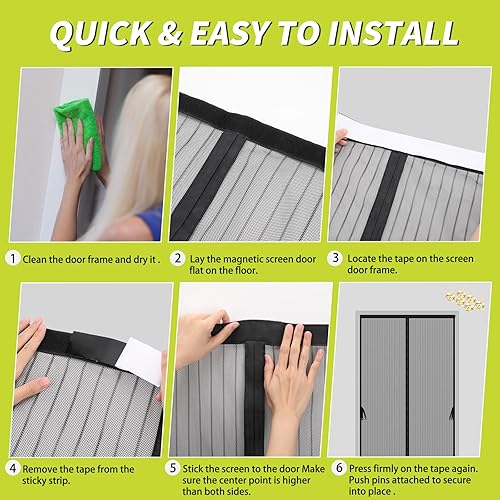 Miniatura 4 de Pantalla magnética para puerta de tamaño 32 x 78 pulgadas, división de malla manos libres, cortina de malla resistente que mantiene a los insectos