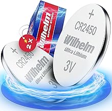 2 x WILHELM CR2450 Lithium Button Battery 3 V 600 mAh Diameter 24.5 x 5 mm Battery DL 2450 CR 2450