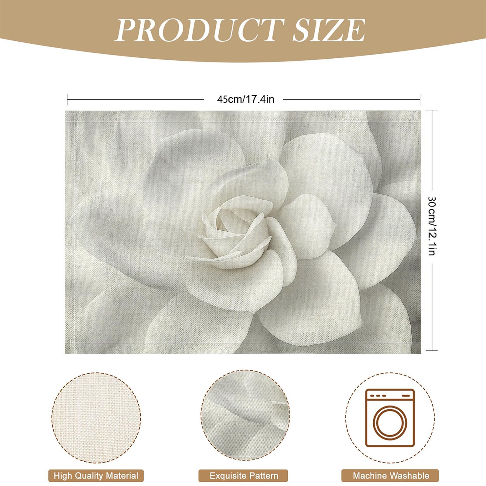 Set di 8 Tovagliette Americane Lavabili Cotone Lino Astratto - Tovaglietta Americana Resistenti al Calore Durevole Fiori bianchi - per Colazione Pranzo 30×45 cm