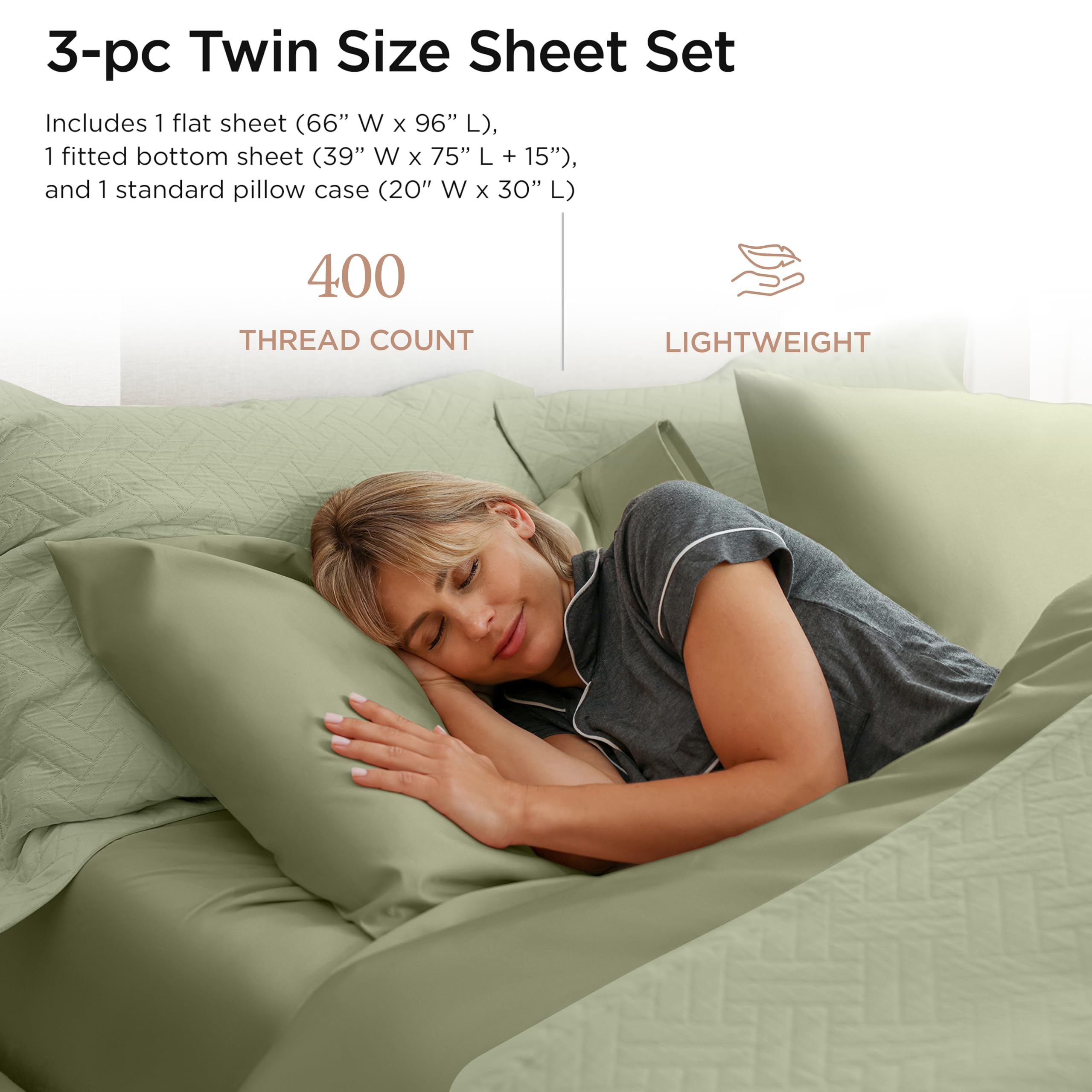 Threadmill Home Linen 400 Thread Count Bedding Collection 100% ELS Cotton Solid Sateen Sheet Set, Luxury Bedding, 3 Piece Set - Image 2