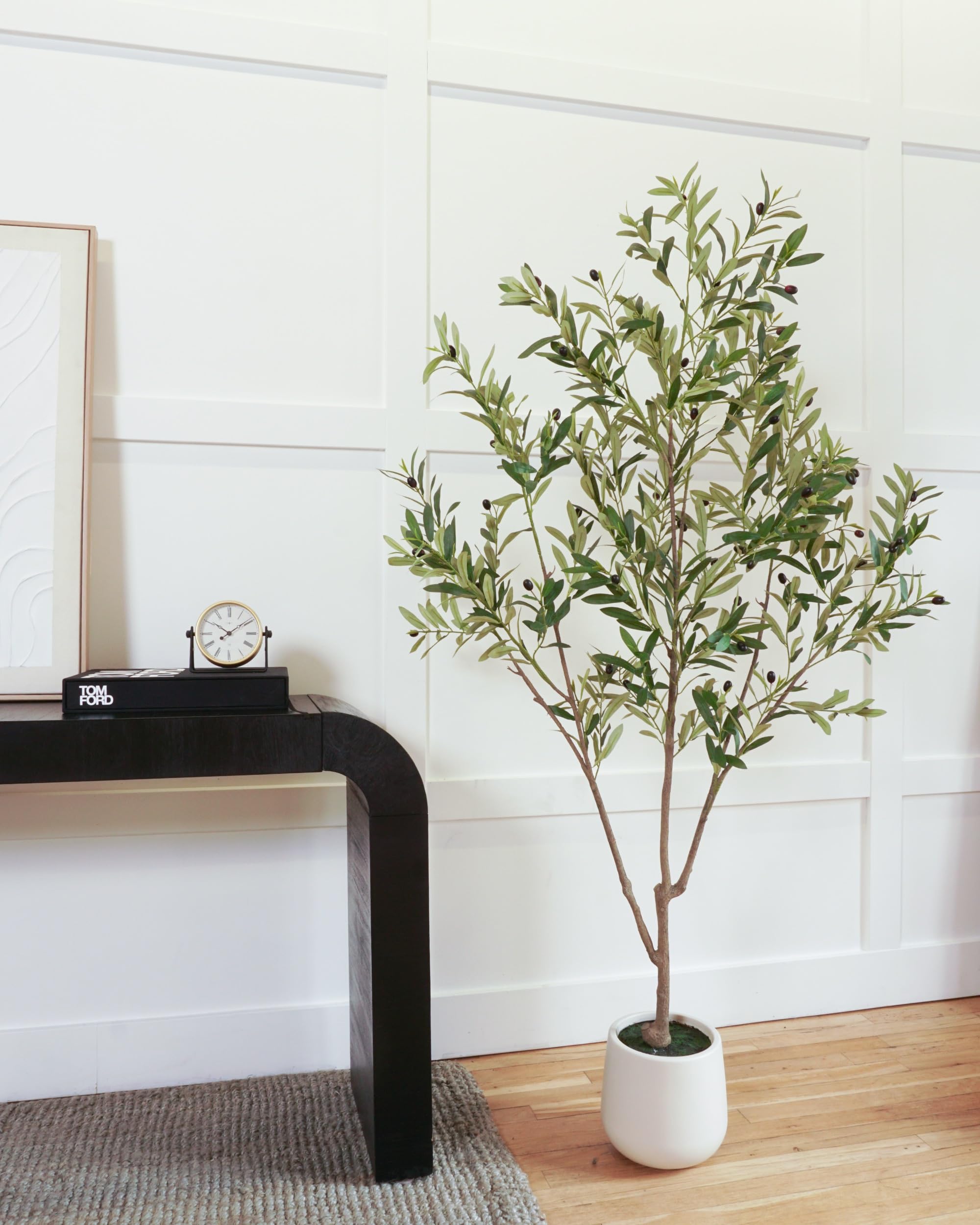 KIBONCY Ulivo Artificiale, Simulazione Falso Albero di Seta Naturale con Grandi Rami di ulivo Finti e Frutti di Albero Artificiale per l'arredamento Moderno dell'ufficio (1m/39.4in/3.3ft