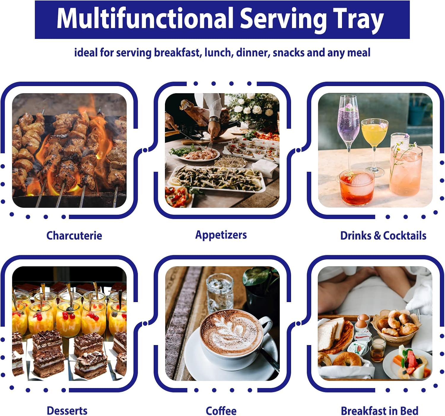 Bamboo Wood Serving Tray with Gold Polished Metal Handles, Decorative Tray Platter Coffee Table Tray Rectangular Wooden Breakfast Tray for Ottoman, Kitchen, Bedroom, Lap &Couch - 15x10.4 Inch - Image 9