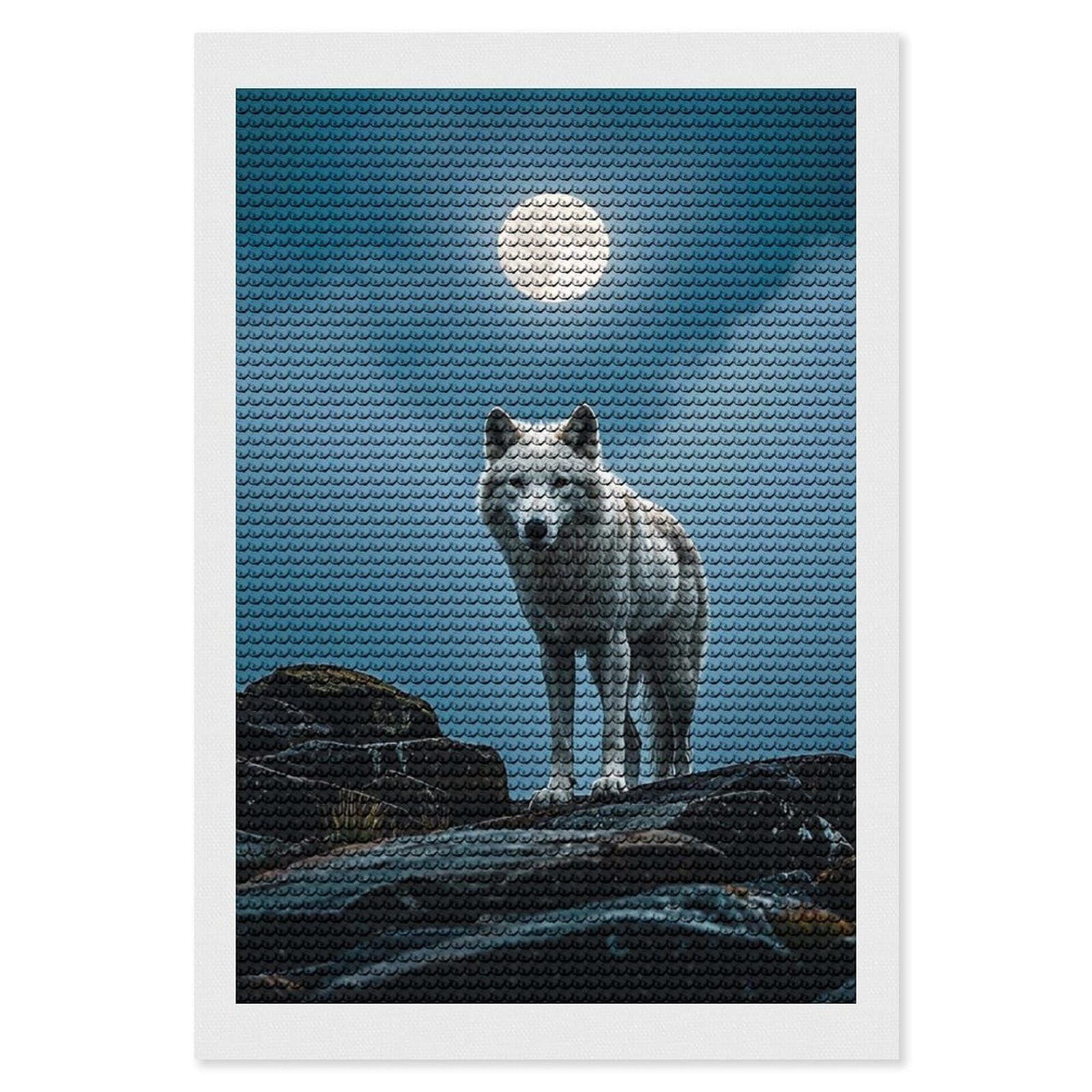 DWVTSLH The White Wolf on The Rock Diamond Painting Kits for Adults, Personalized Diamond Photo Art Full Drill, DIY 5D Diamond Art Painting Kits for Beginners, Home Wall Decor 8"x12"