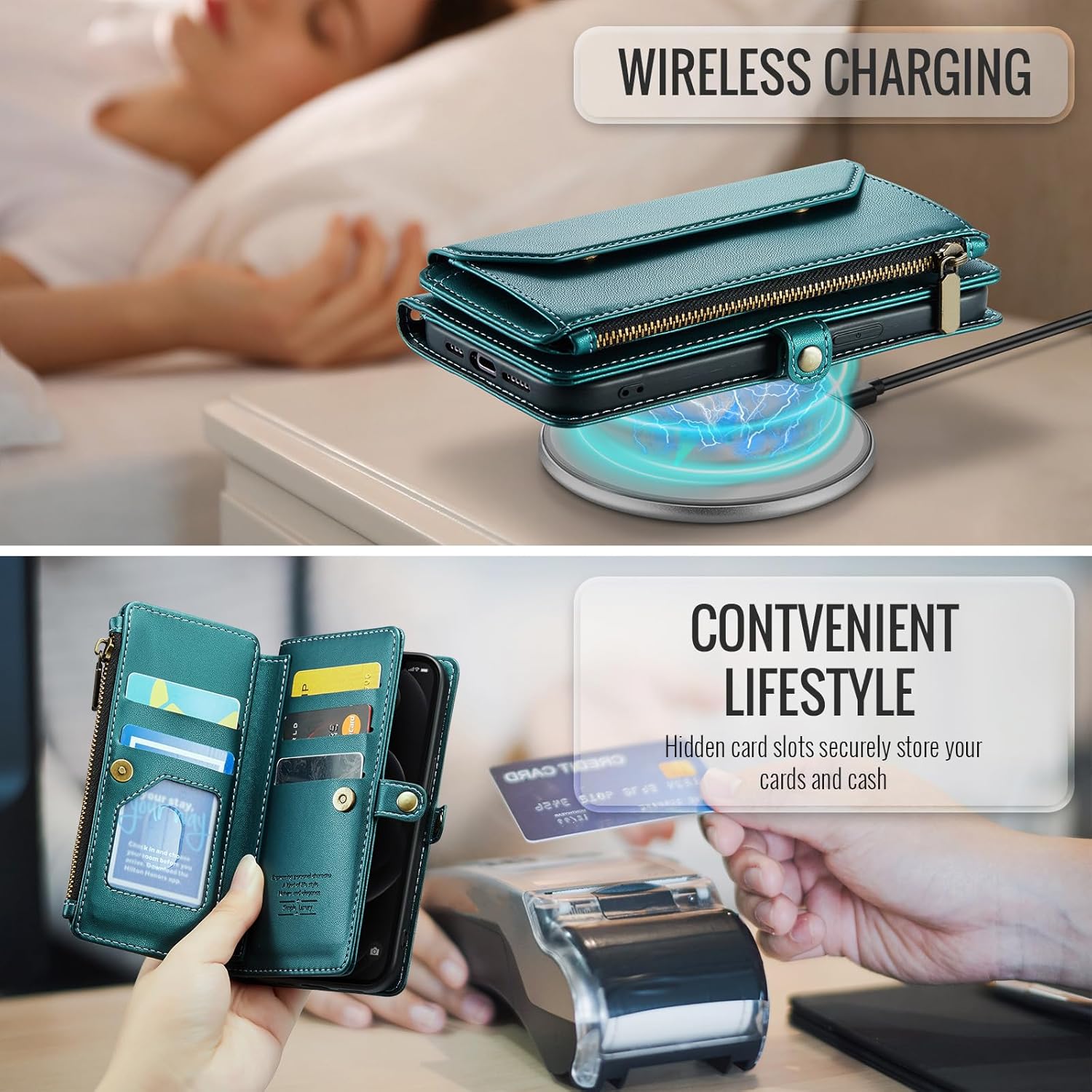 Asuwish Phone Case for iPhone 12 Pro iPhone12 6.1 Zipper Wallet Cover with Tempered Glass Screen Protector and Flip RFID Blocking Credit Card Holder Cell iPhone12pro 5G i 12s 12pro Women Girls Green