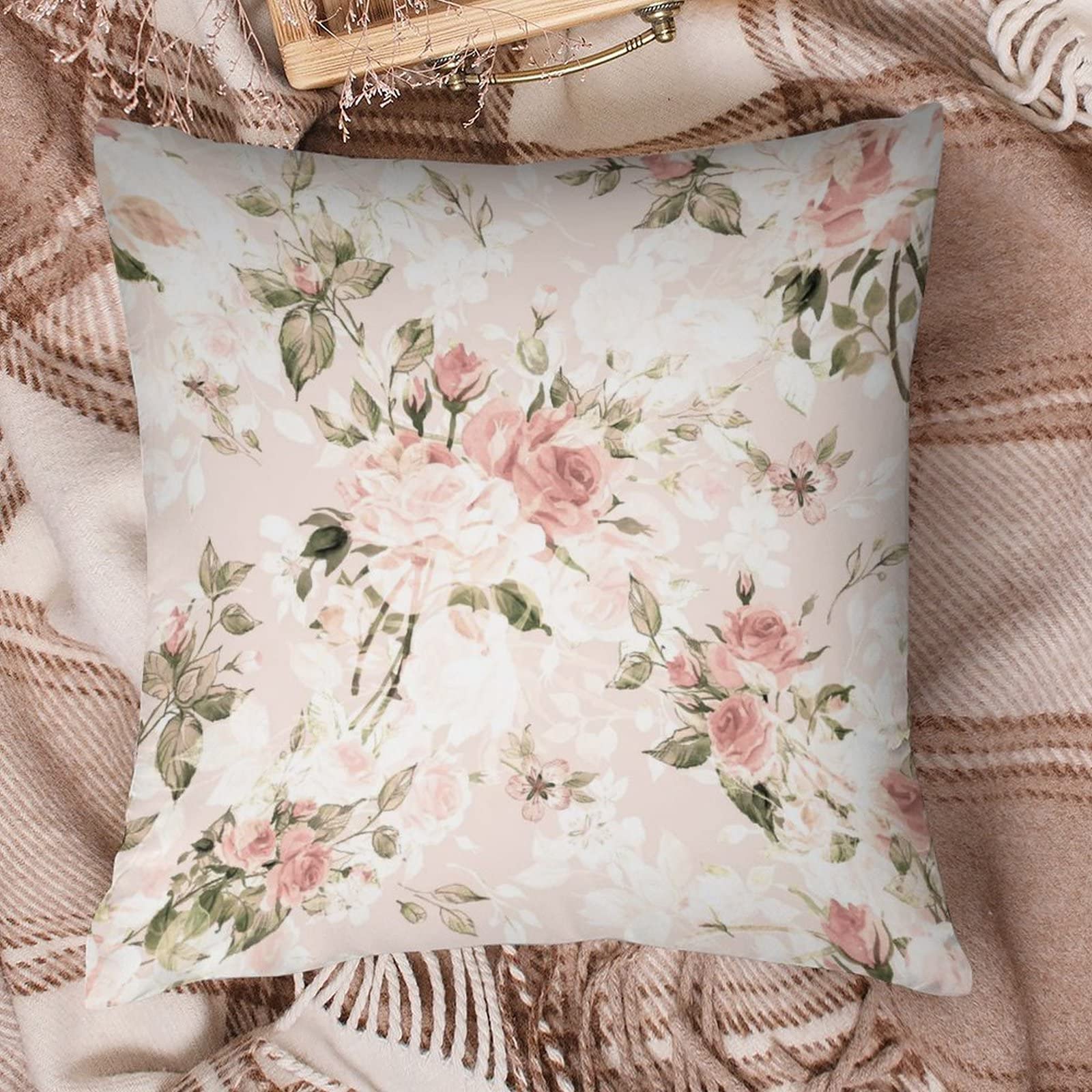 Federa Per Cuscino Stile Shabby Chic – Tela Di Cotone E Lino, Motivo Floreale Rosa, 30x40 Cm, Con Cerniera