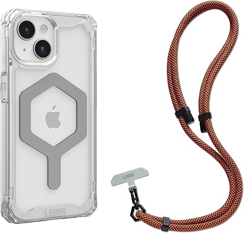 URBAN ARMOR GEAR UAG - Funda diseñada para iPhone 15 Plyo IceSilver de 6.1 pulgadas, compatible con MagSafe Bundle con cordón cruzado UAG para disponible en Yaxa Peru