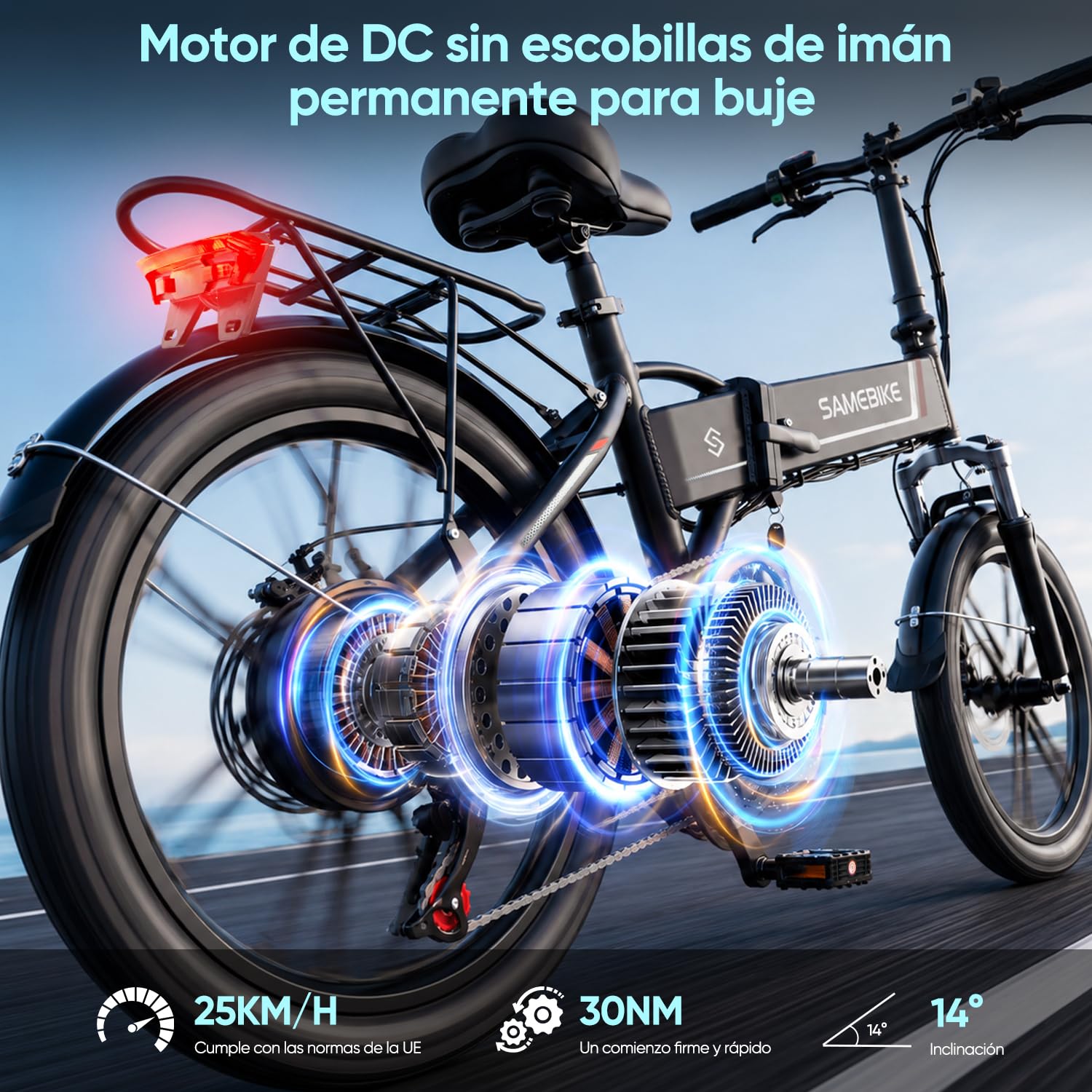 SAMEBIKE Bicicleta Eléctrica Plegable 20'' 250W Motor sin escobillas eBike para Commuting 48V 10Ah batería extraíble Electric Mountain Bike sillín Ajustable 80km autonomía máxima ebike Urbana